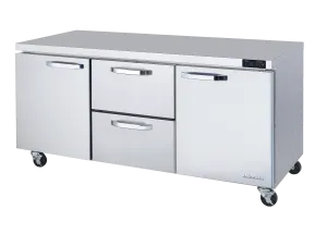 Blue Air - BLUR72-D2M-HC, 2 Drawers 2 Doors (L, R) All Stainless Undercounter Refrigerator - 72" wide, 20 cu/ft, R-290 Refrigerant