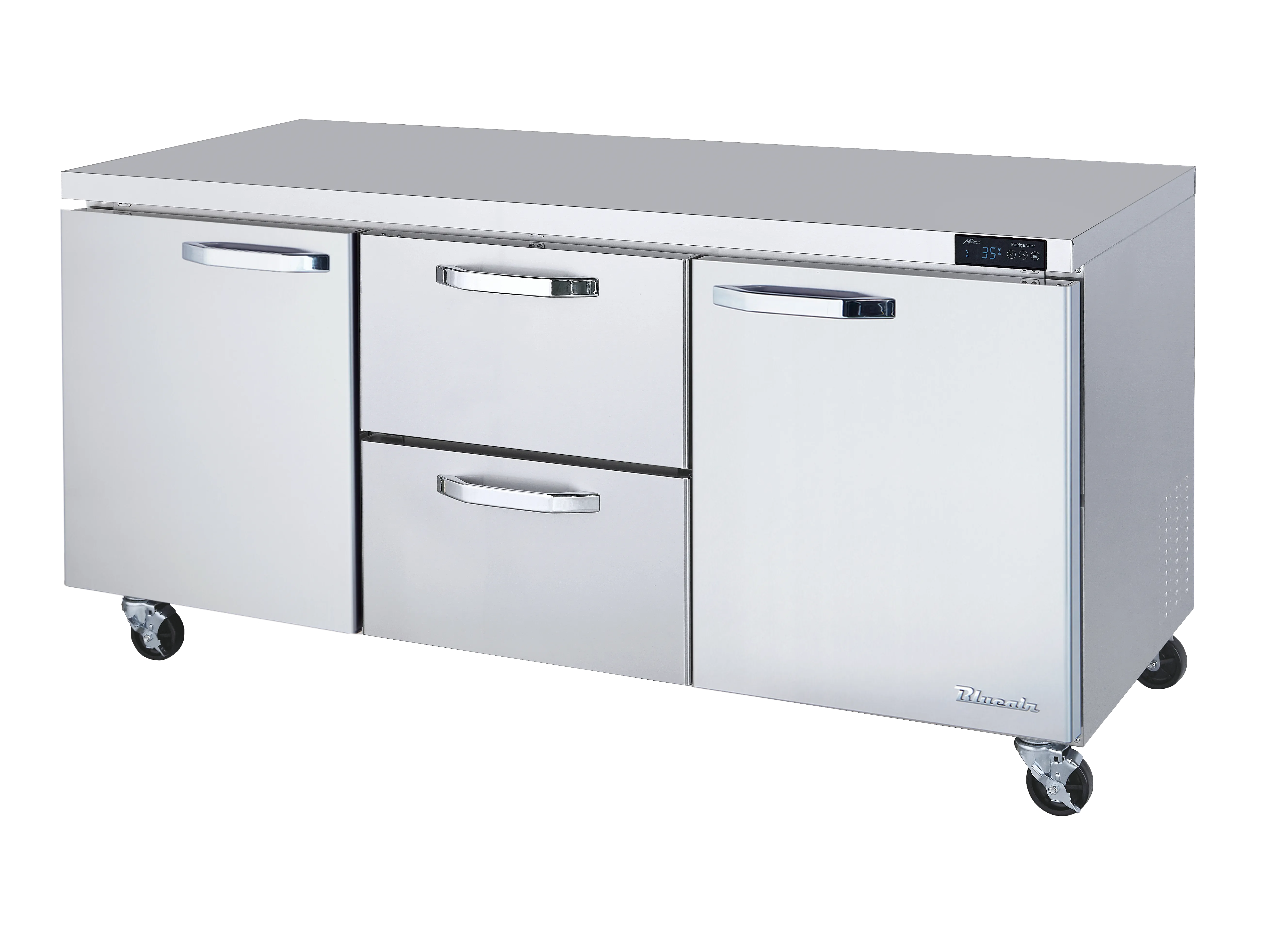 Blue Air - BLUR72-D2M-HC, 2 Drawers 2 Doors (L, R) All Stainless Undercounter Refrigerator - 72" wide, 20 cu/ft, R-290 Refrigerant
