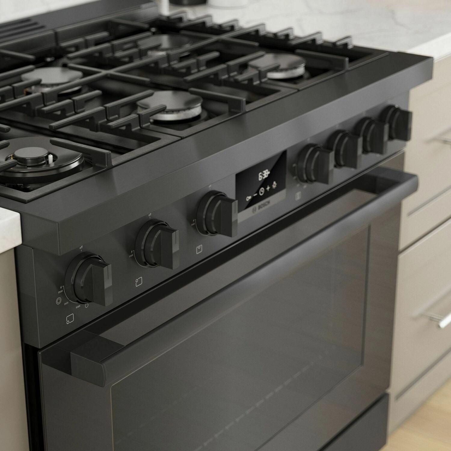 Bosch HDS8645U 800 Series Dual Fuel Freestanding Range 36'' Black Stainless Steel Hds8645U