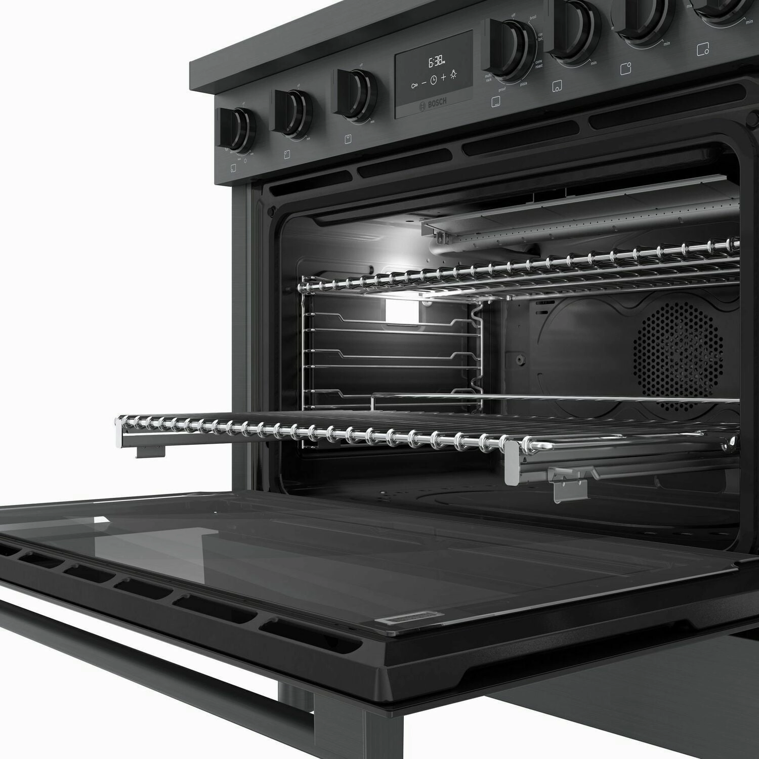 Bosch HDS8645U 800 Series Dual Fuel Freestanding Range 36'' Black Stainless Steel Hds8645U