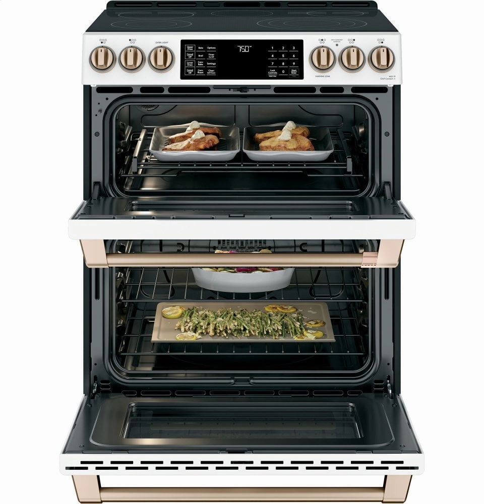 Cafe CES750P4MW2 Caf 30" Smart Slide-In, Front-Control, Radiant And Convection Double-Oven Range