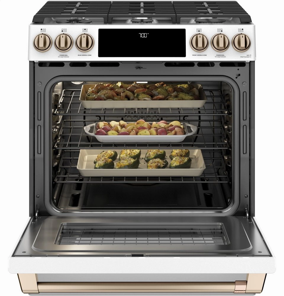 Cafe CGS700P4MW2 Caf 30" Smart Slide-In, Front-Control, Gas Range With Convection Oven