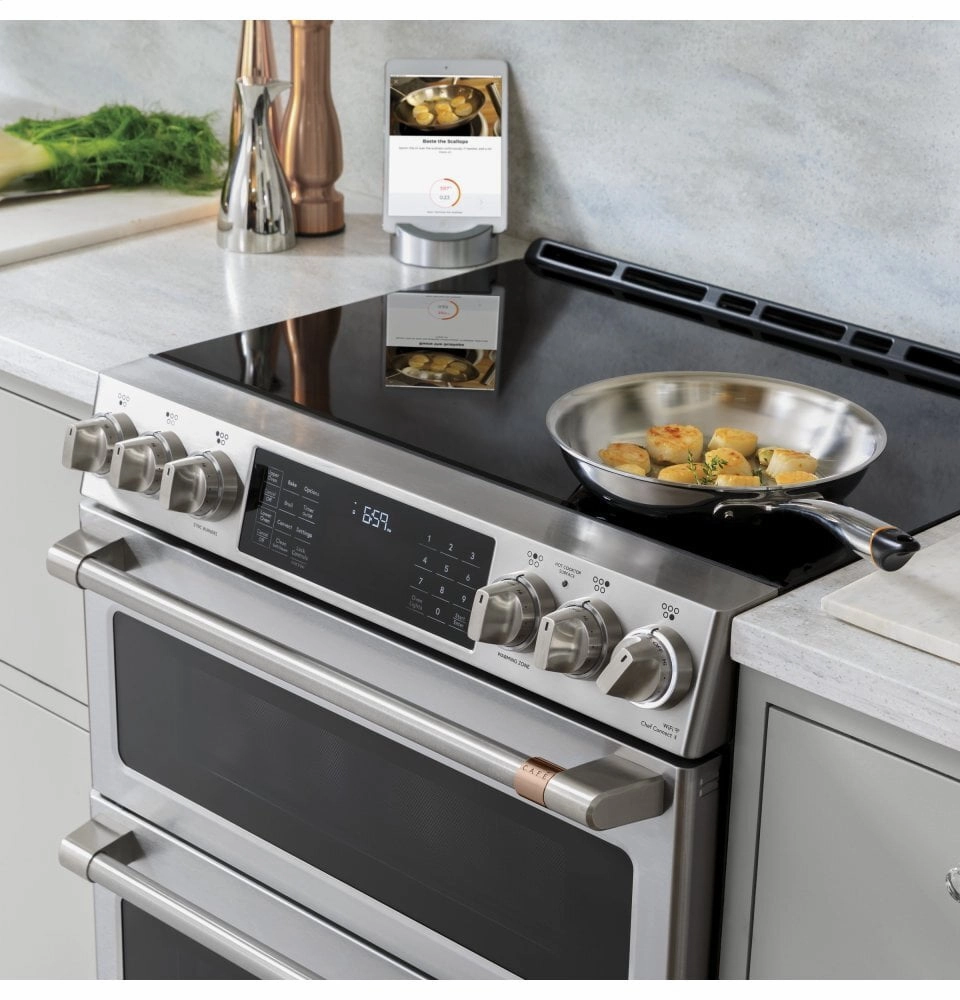 Cafe CHS900P2MS1 Caf 30" Smart Slide-In, Front-Control, Induction And Convection Range With Warming Drawer