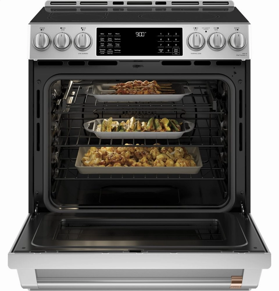 Cafe CHS900P2MS1 Caf 30" Smart Slide-In, Front-Control, Induction And Convection Range With Warming Drawer