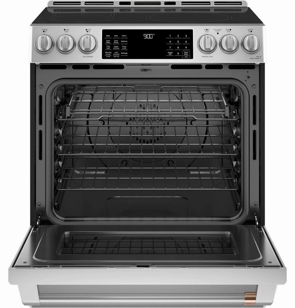 Cafe CHS900P2MS1 Caf 30" Smart Slide-In, Front-Control, Induction And Convection Range With Warming Drawer