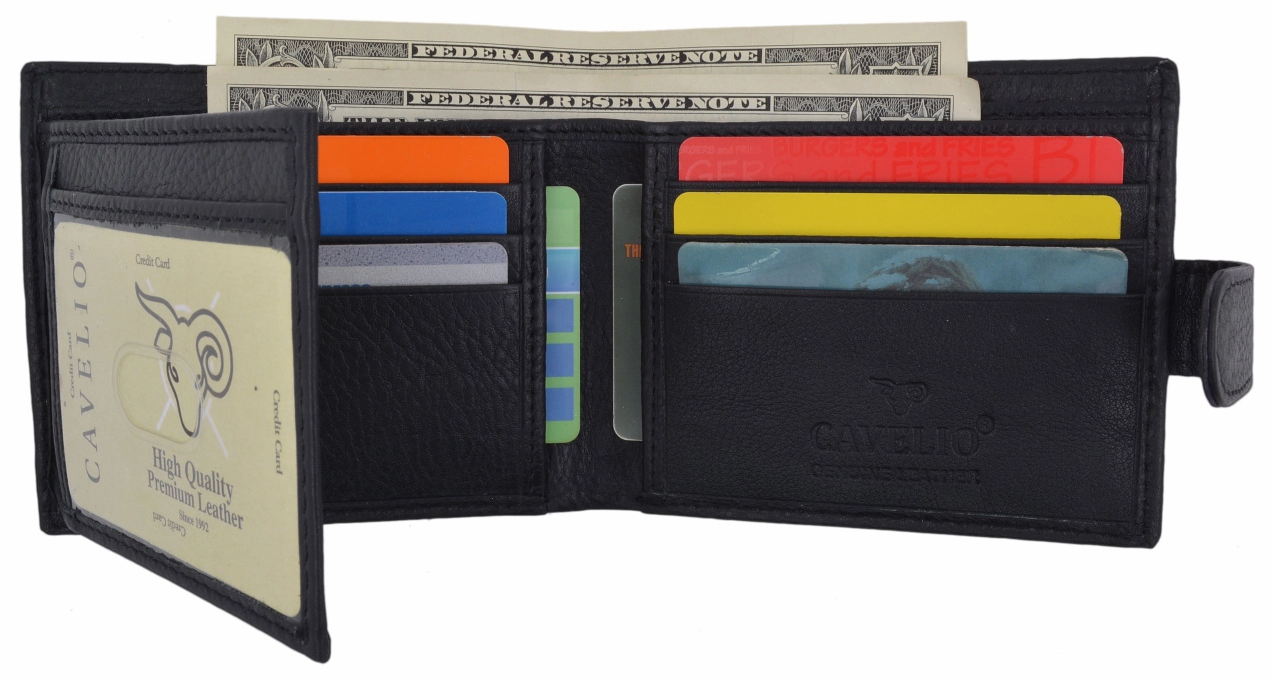 Big Savings Today Hot Item Clearance Cavelio Men'S Bifold Card Id Holder Genuine Leather Wallet With Snap Closure