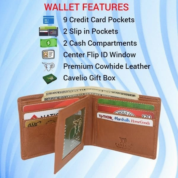 Cavelio Mens Rfid Blocking Bifold Wallet Soft Genuine Leather | Secure And Durable Billfold With Gift Box For Men MustHave Steals