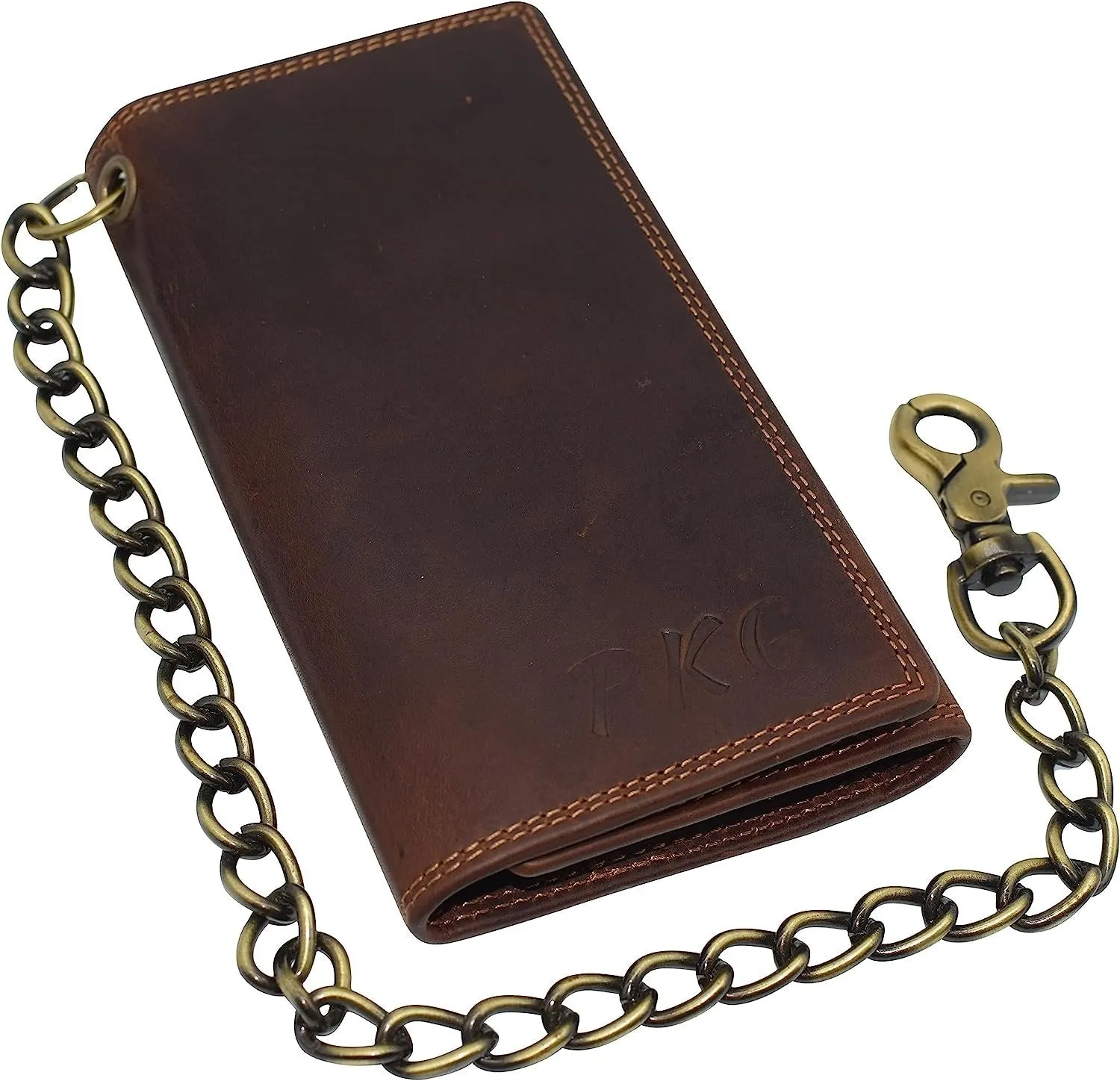 Sale Ending Soon Hot Pick of the Day Cazoro Personalized Bikers Rfid Safe Cow Vintage Leather Brown Long Checkbook Trifold Chain Wallet For Men