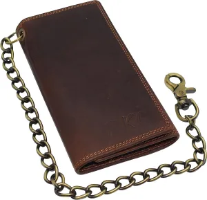 Sale Ending Soon Hot Pick of the Day Cazoro Personalized Bikers Rfid Safe Cow Vintage Leather Brown Long Checkbook Trifold Chain Wallet For Men