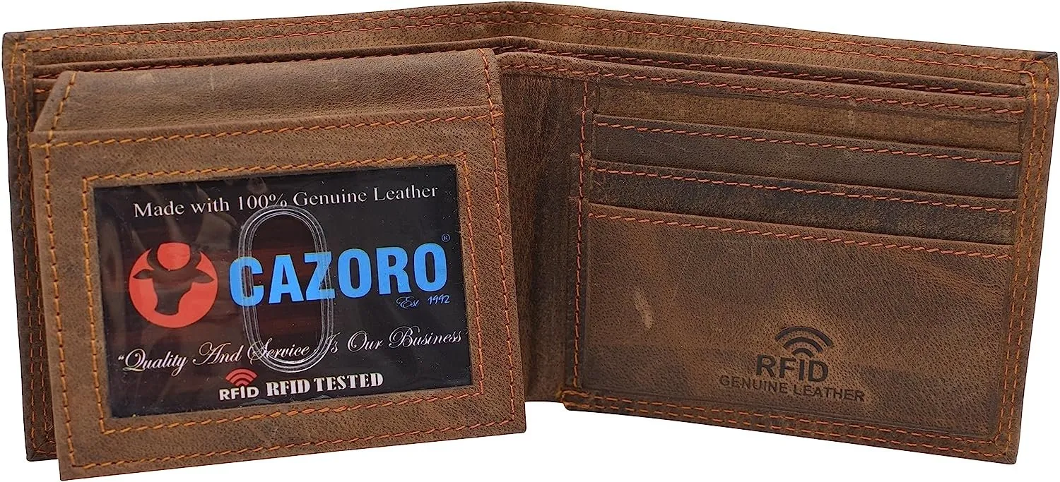 Hot Offer Event Best Deal Online Cazoro Premiun Vintage Leather Men'S Rfid Classic Bifold Wallet For Men (Brown)