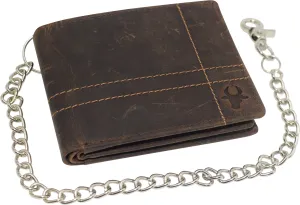 Dont Wait Save Cazoro Rfid Blocking Men'S Bi-Fold Style Cowhide Leather Steel Chain Wallet, Genuine Vintage Leather