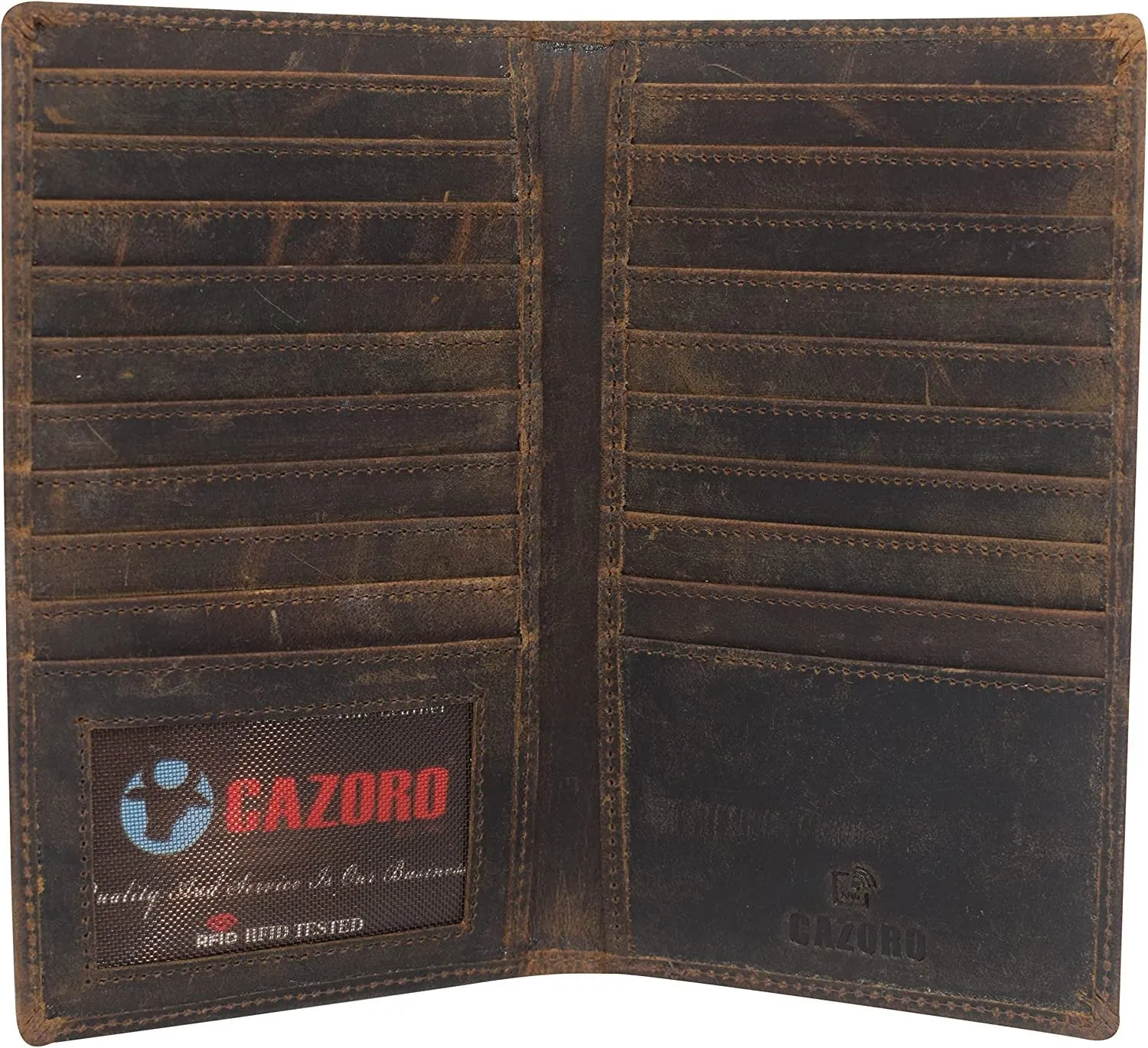 Cazoro Rfid Blocking Mens Genuine Vintage Leather Bifold Long Wallet (Design Brown) Save Today Event Gift Sale Event