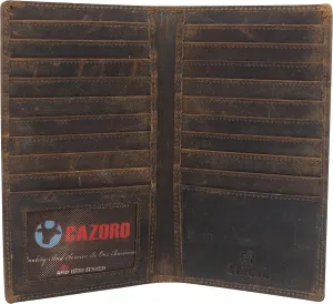 Cazoro Rfid Blocking Mens Genuine Vintage Leather Bifold Long Wallet (Design Brown) Save Today Event Gift Sale Event
