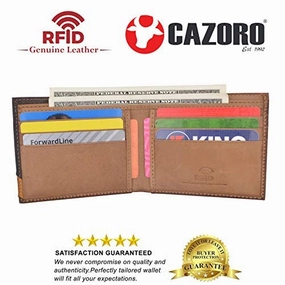 Cazoro Men'S Slim Pocket Hunter Leather Bifold Travel Credit Card Thin Wallet Rfid Safe Todays Best Deal