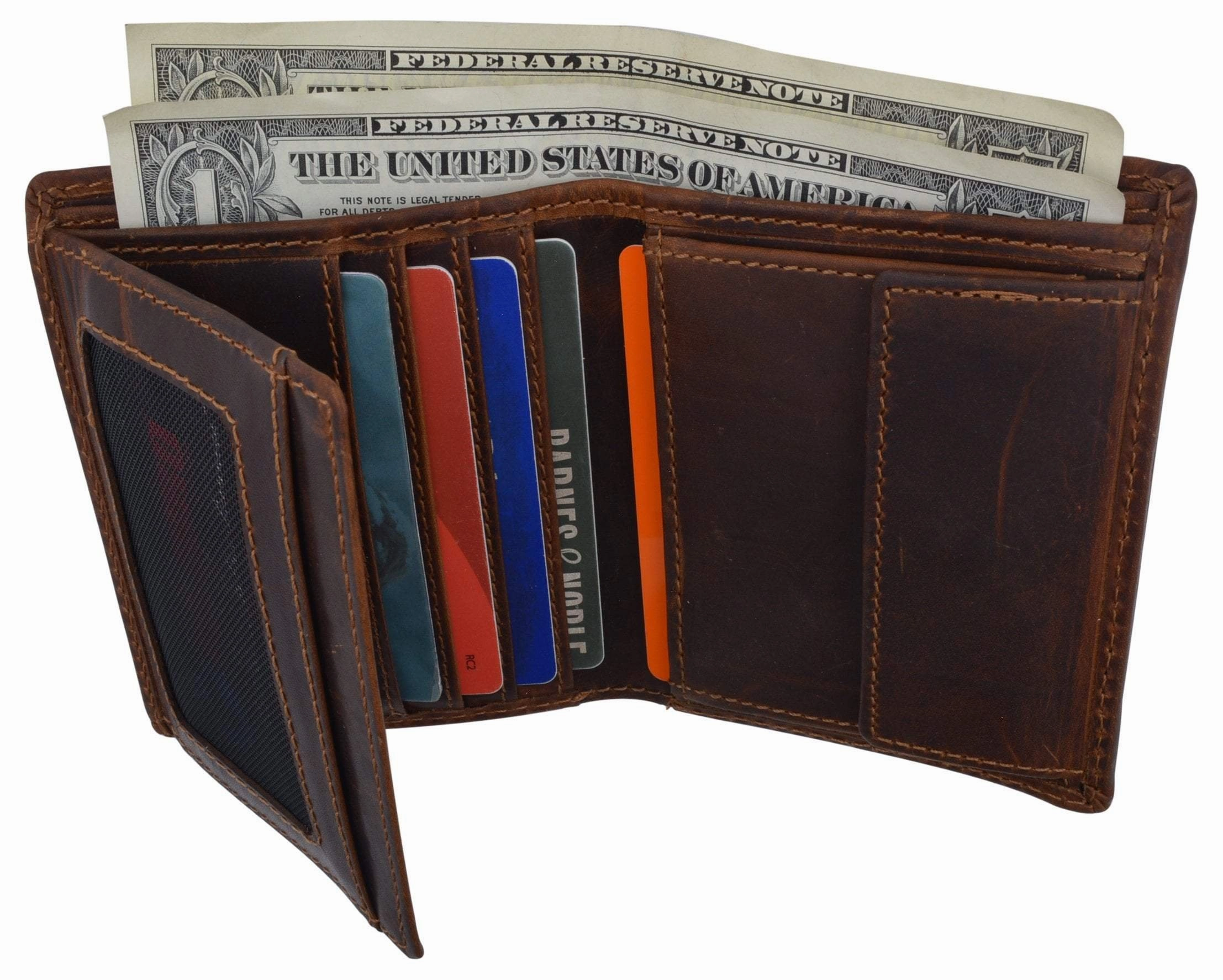 Cazoro Mens Hunter Leather Rfid Bifold Trifold Card Id Wallet W/ Coin Pocket Todays Steal Price Drop Frenzy