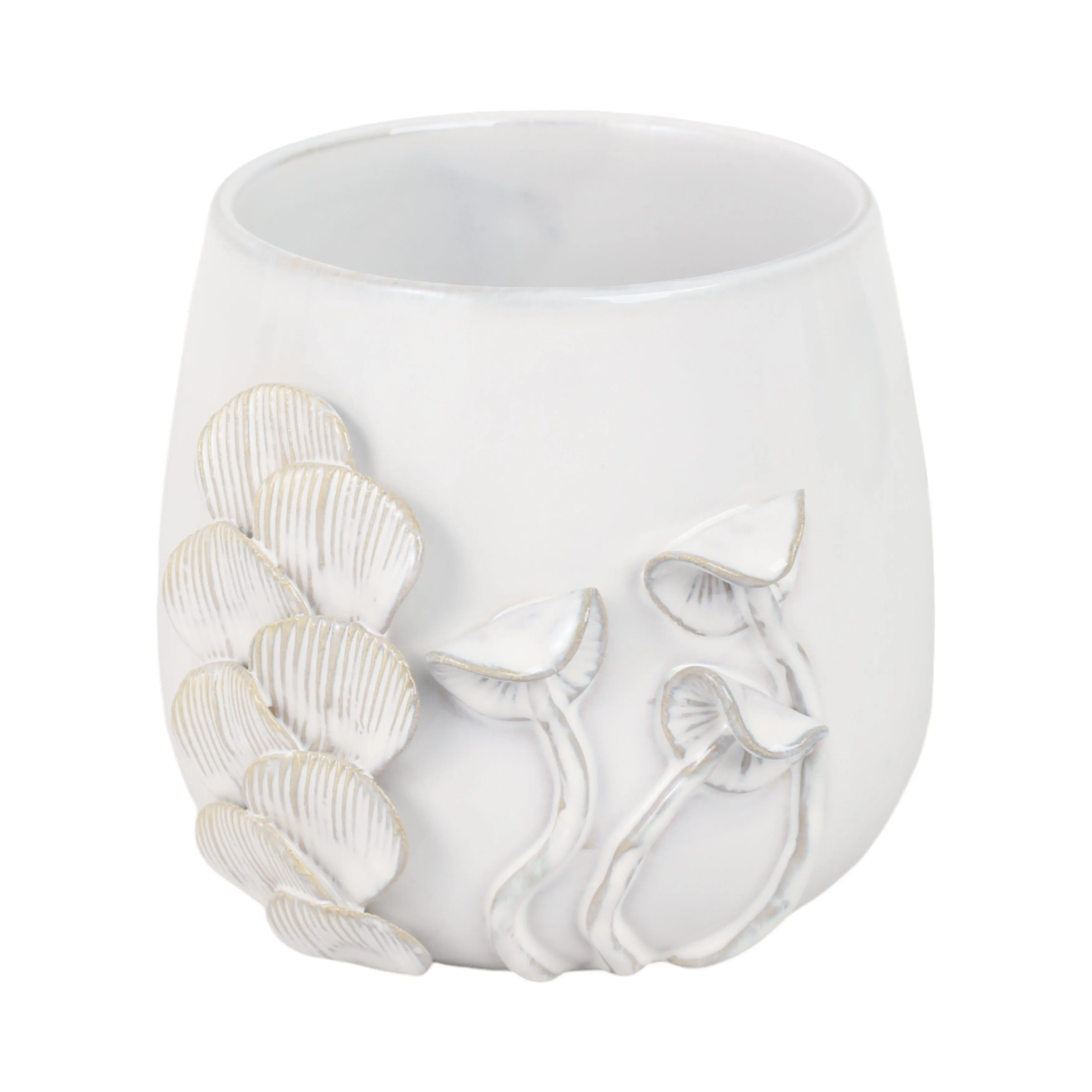 Cer, 6" Mushroom Applique Planter, Ivory