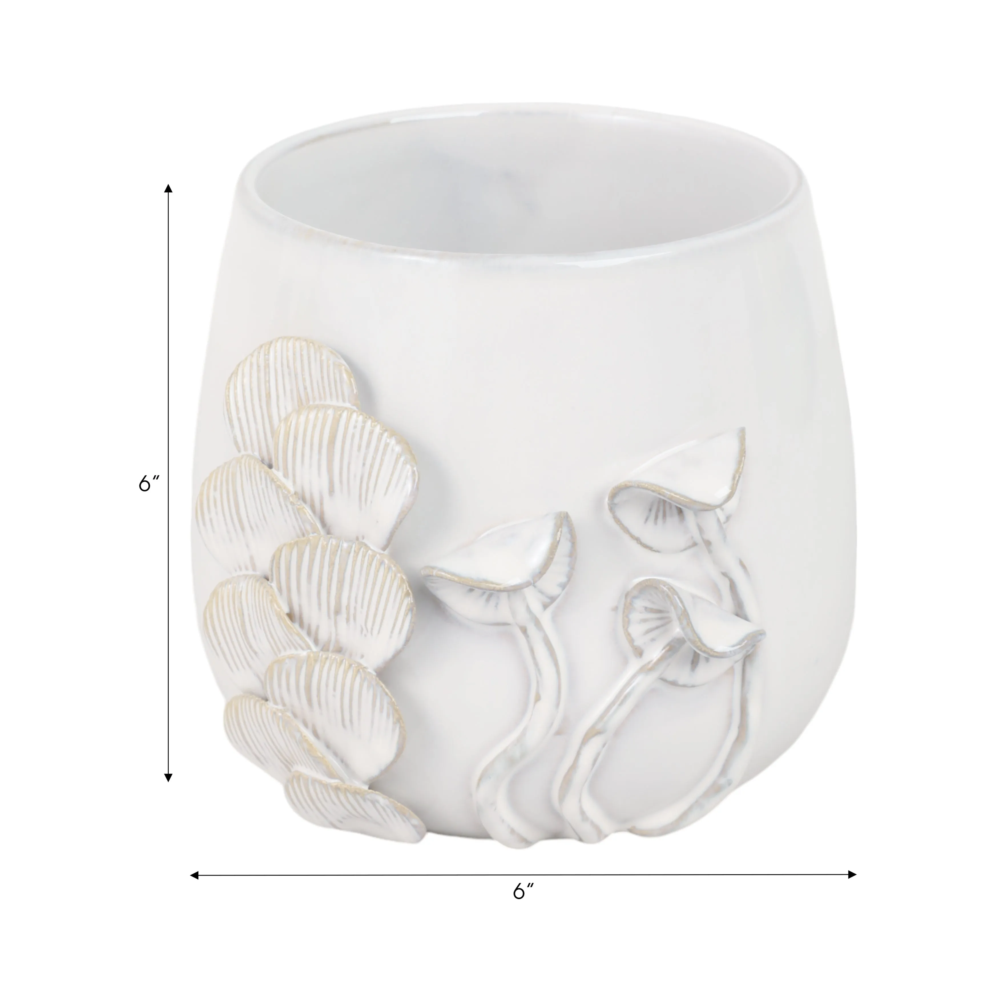Cer, 6" Mushroom Applique Planter, Ivory