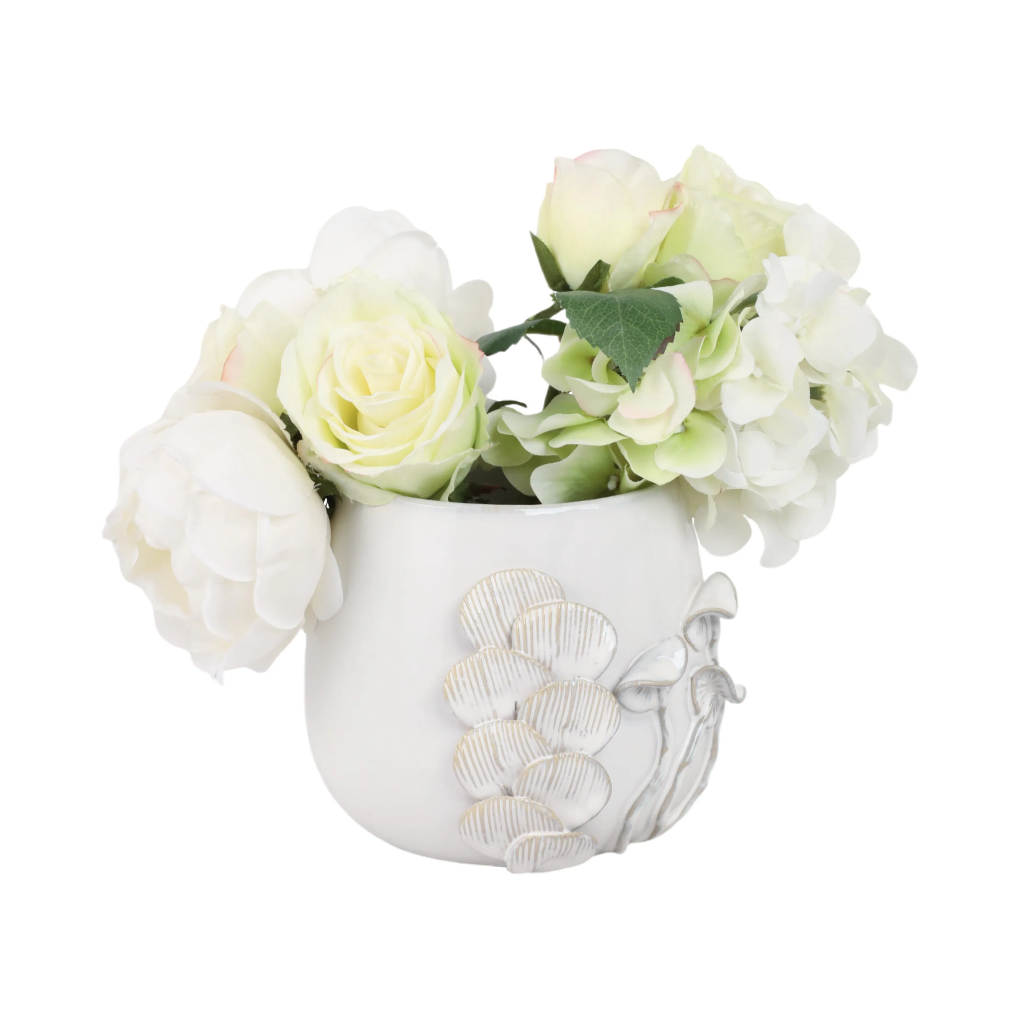 Cer, 6" Mushroom Applique Planter, Ivory