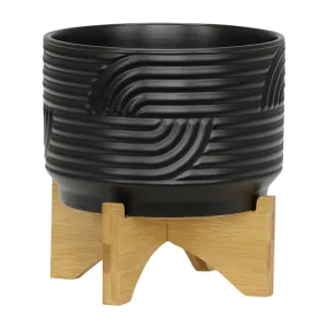 CER, 7" ABSTRACT PLANTER ON STAND, BLACK