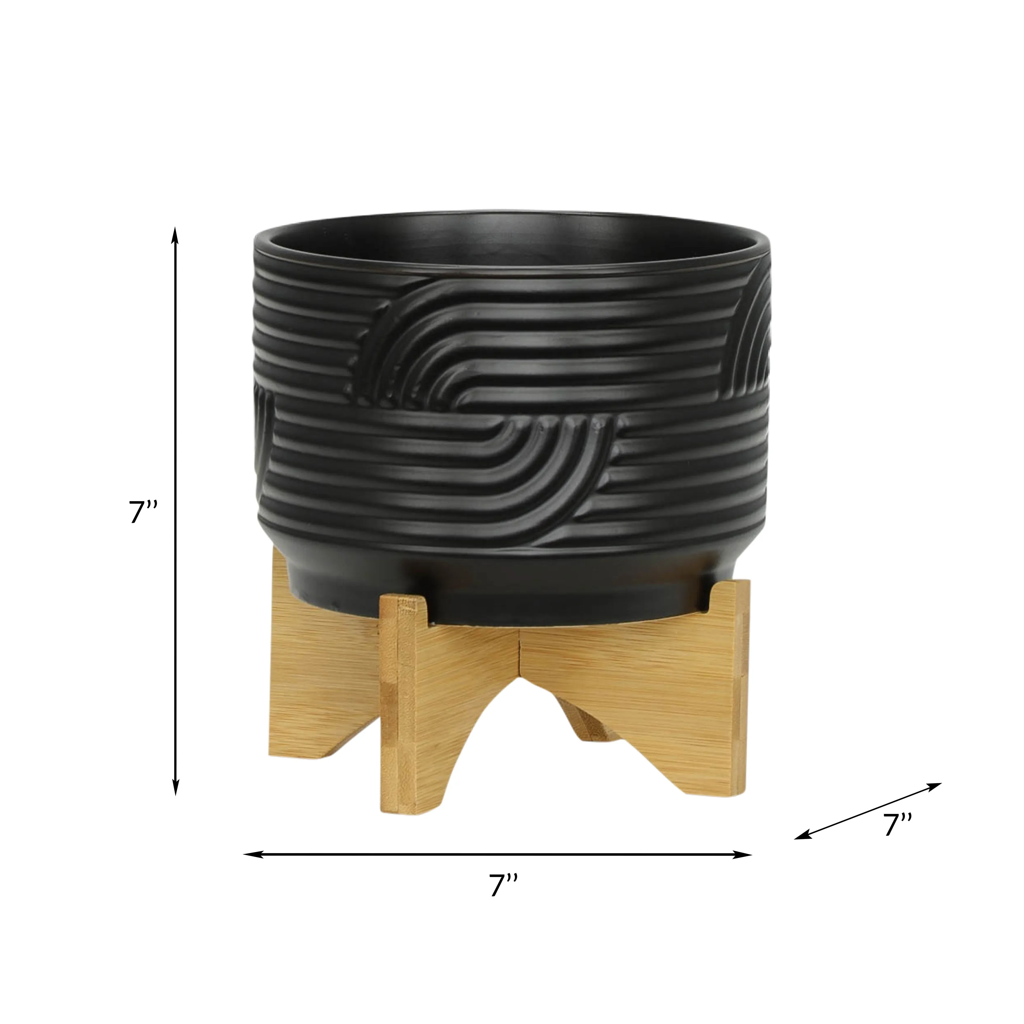 CER, 7" ABSTRACT PLANTER ON STAND, BLACK