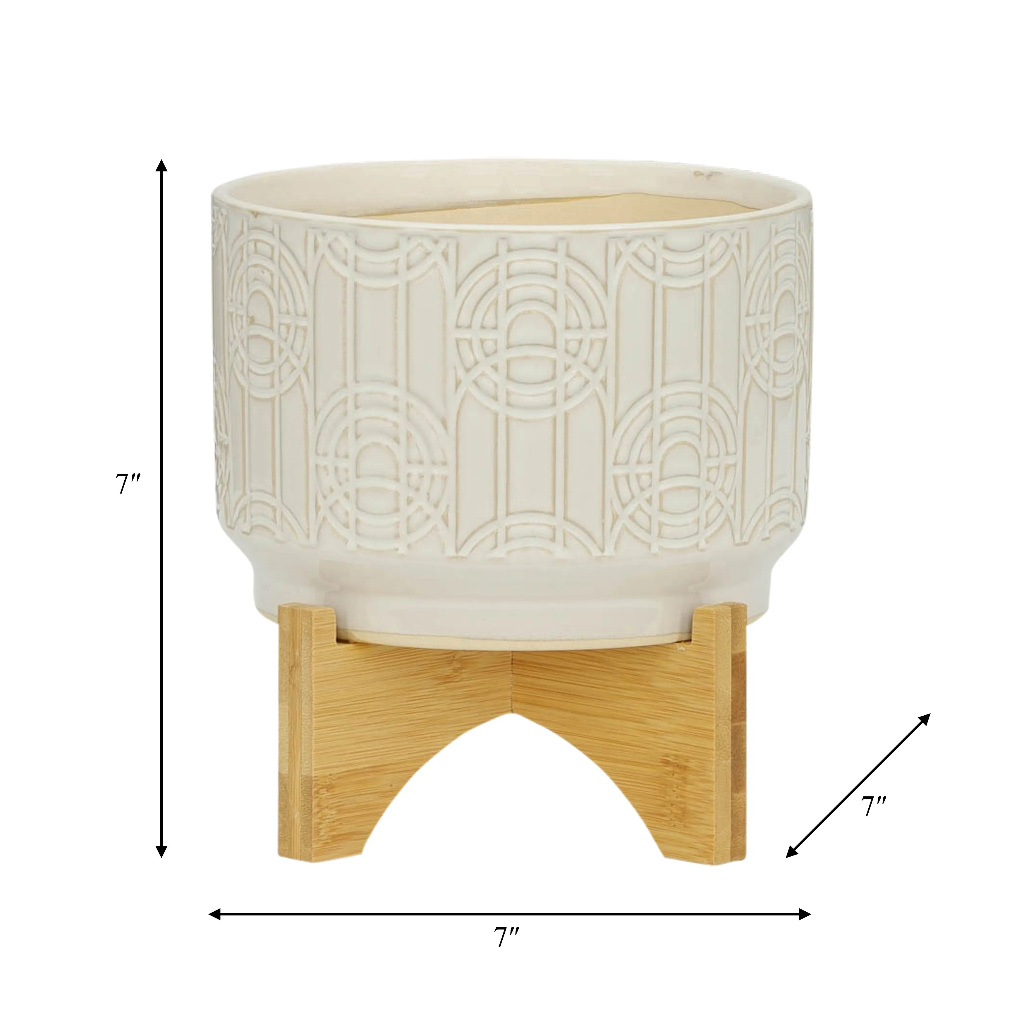 CER, 7" CIRCLES PLANTER ON STAND, WHITE