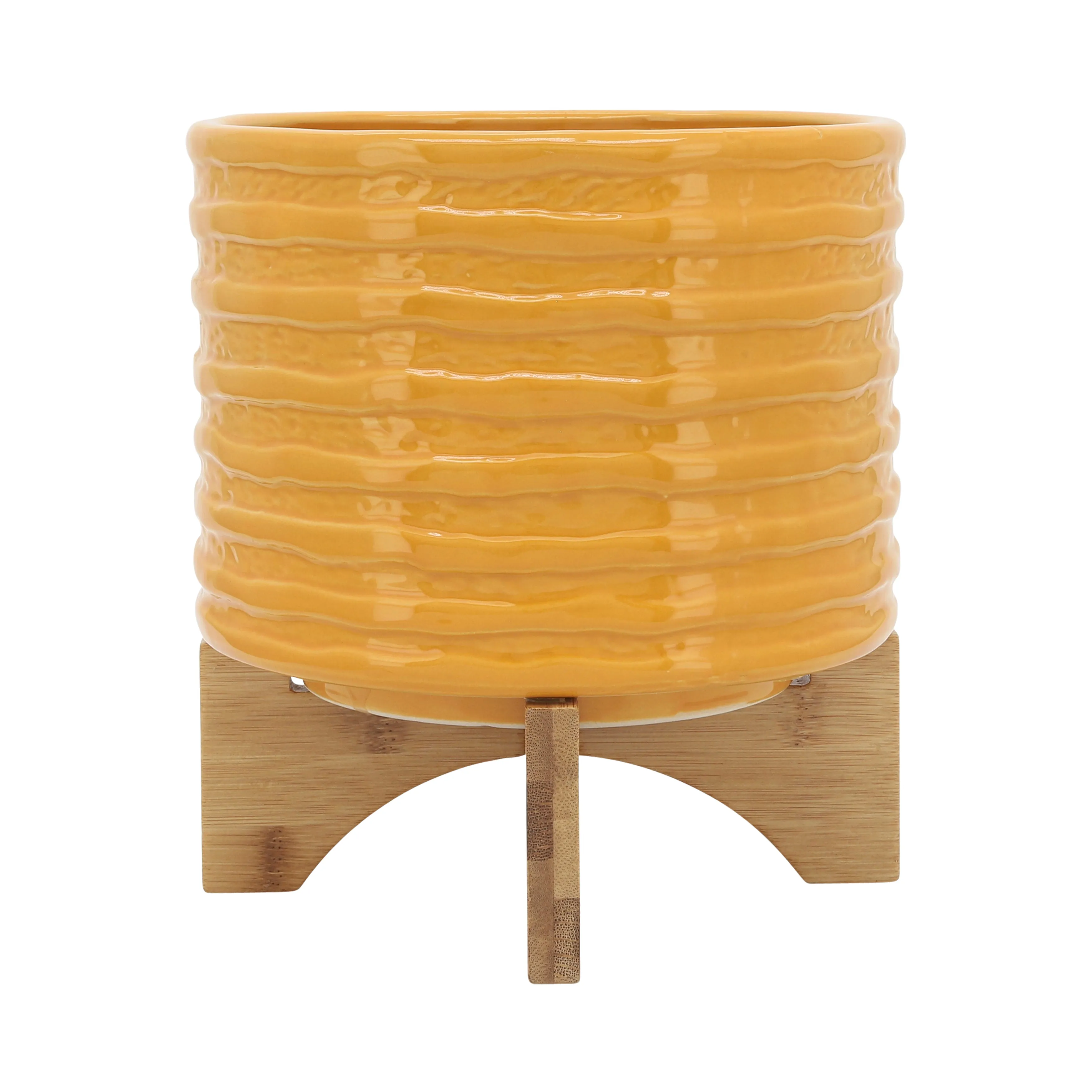 CER, 8" TEXTURED PLANTER W/ STAND, MUSTARD