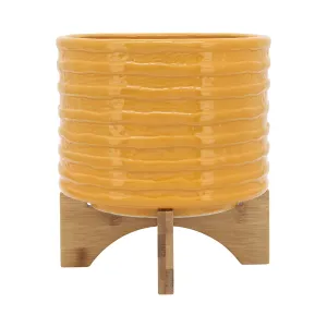 CER, 8" TEXTURED PLANTER W/ STAND, MUSTARD