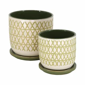 CER,  S/2  5/6" X-PLANTER W/ SAUCER,  OLIVE
