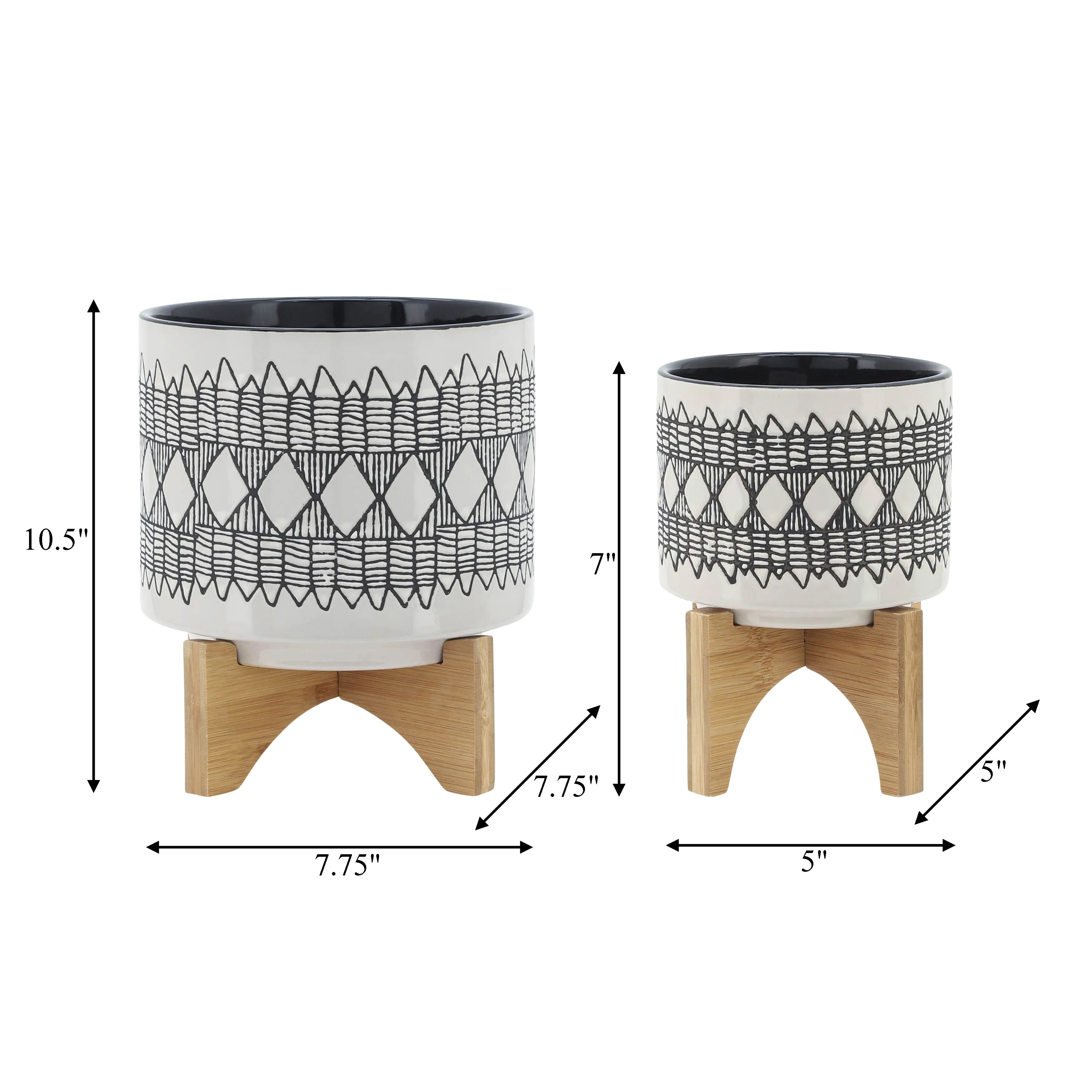 CER, S/2 5/8" AZTEC PLANTER ON WOODEN STAND, GRAY
