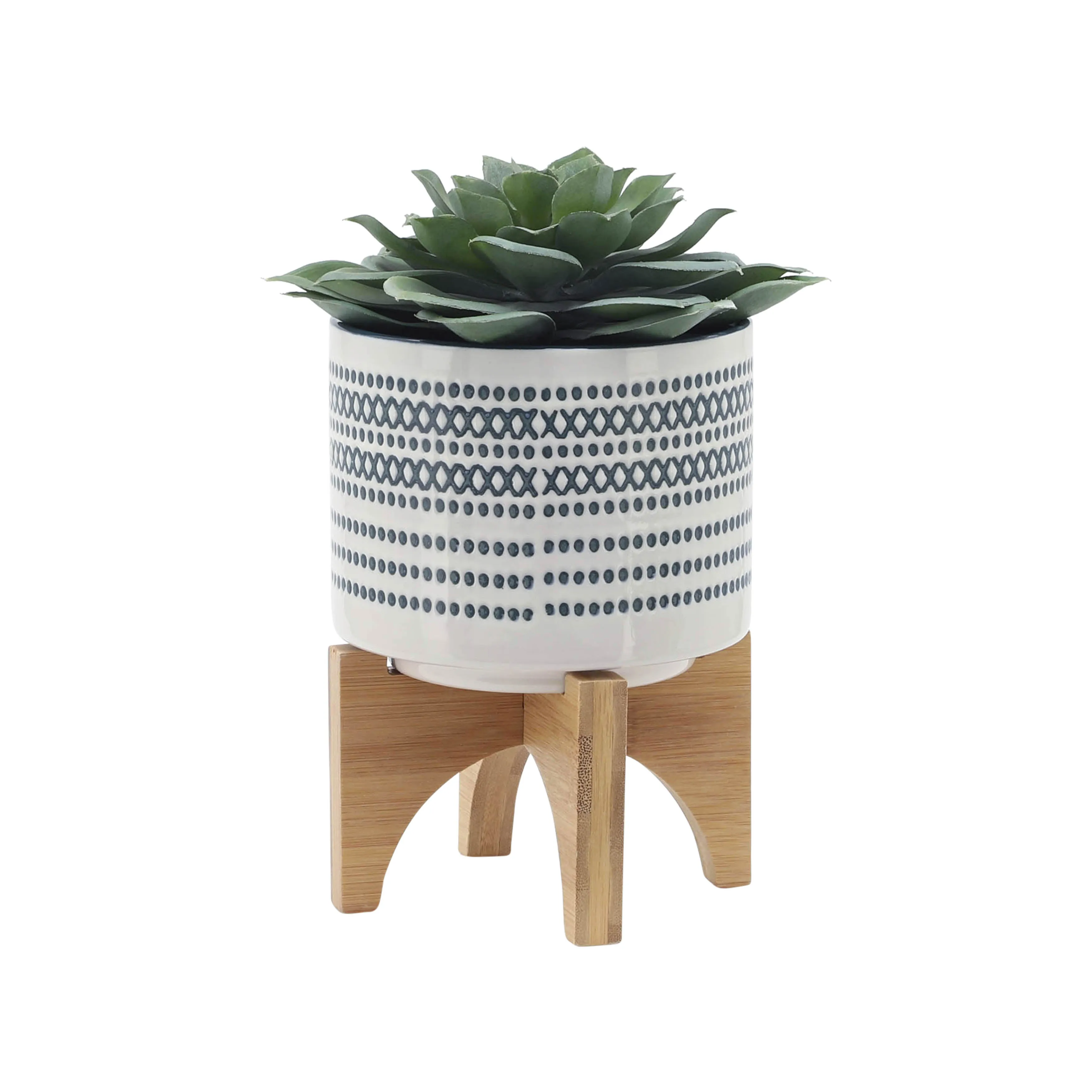 CER, S/2 5/8" PLANTER ON STANDW/ DOTS, BLUE