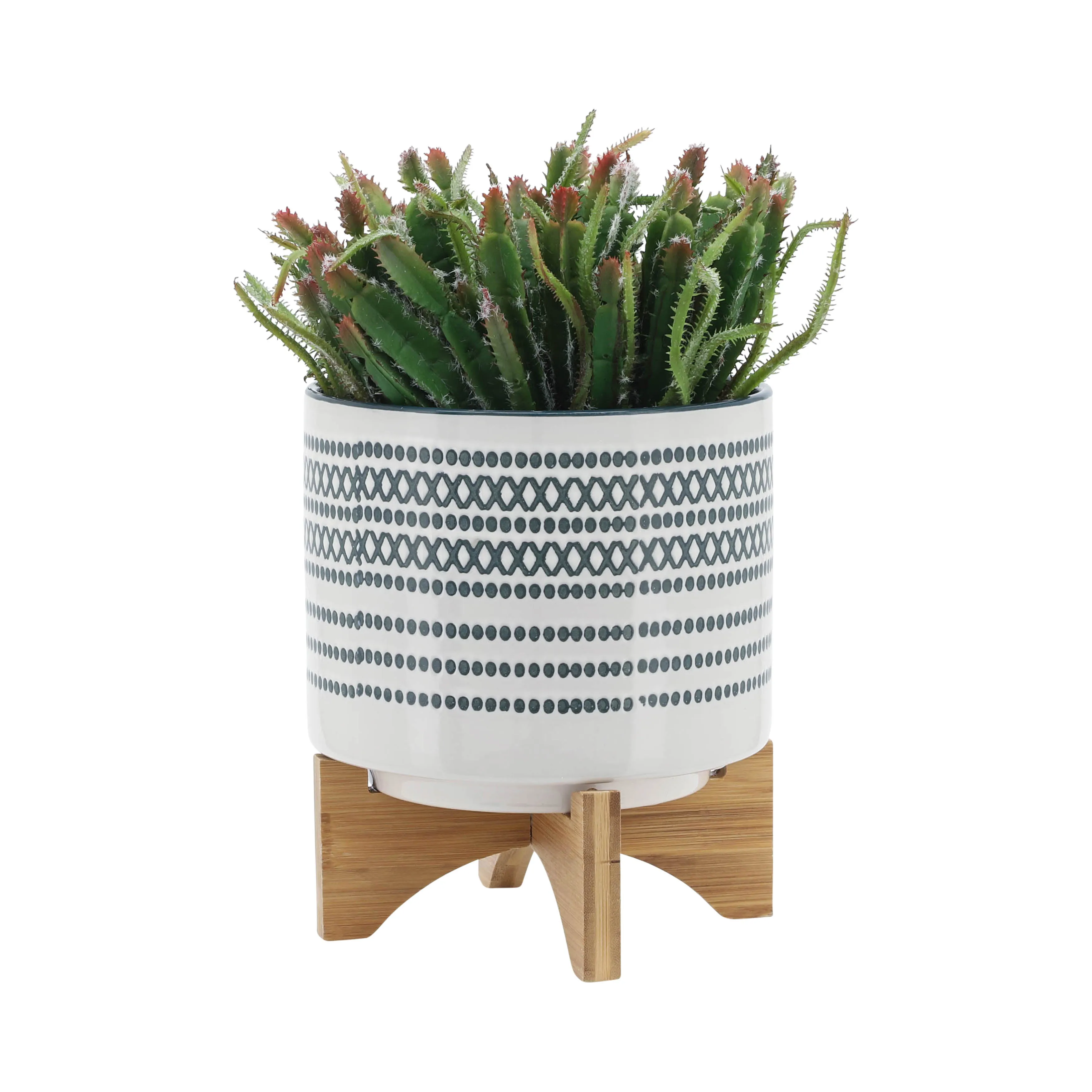 CER, S/2 5/8" PLANTER ON STANDW/ DOTS, BLUE