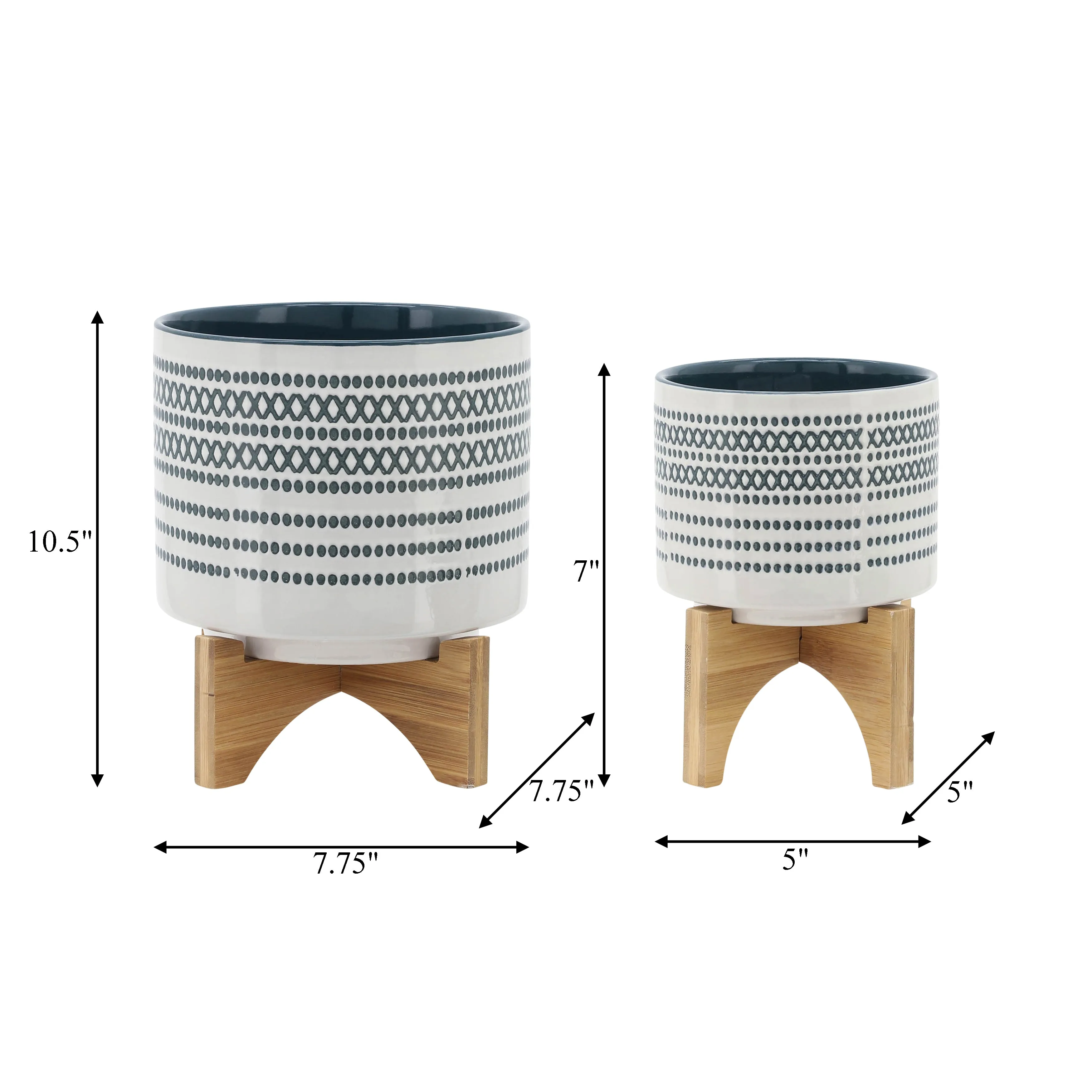 CER, S/2 5/8" PLANTER ON STANDW/ DOTS, BLUE
