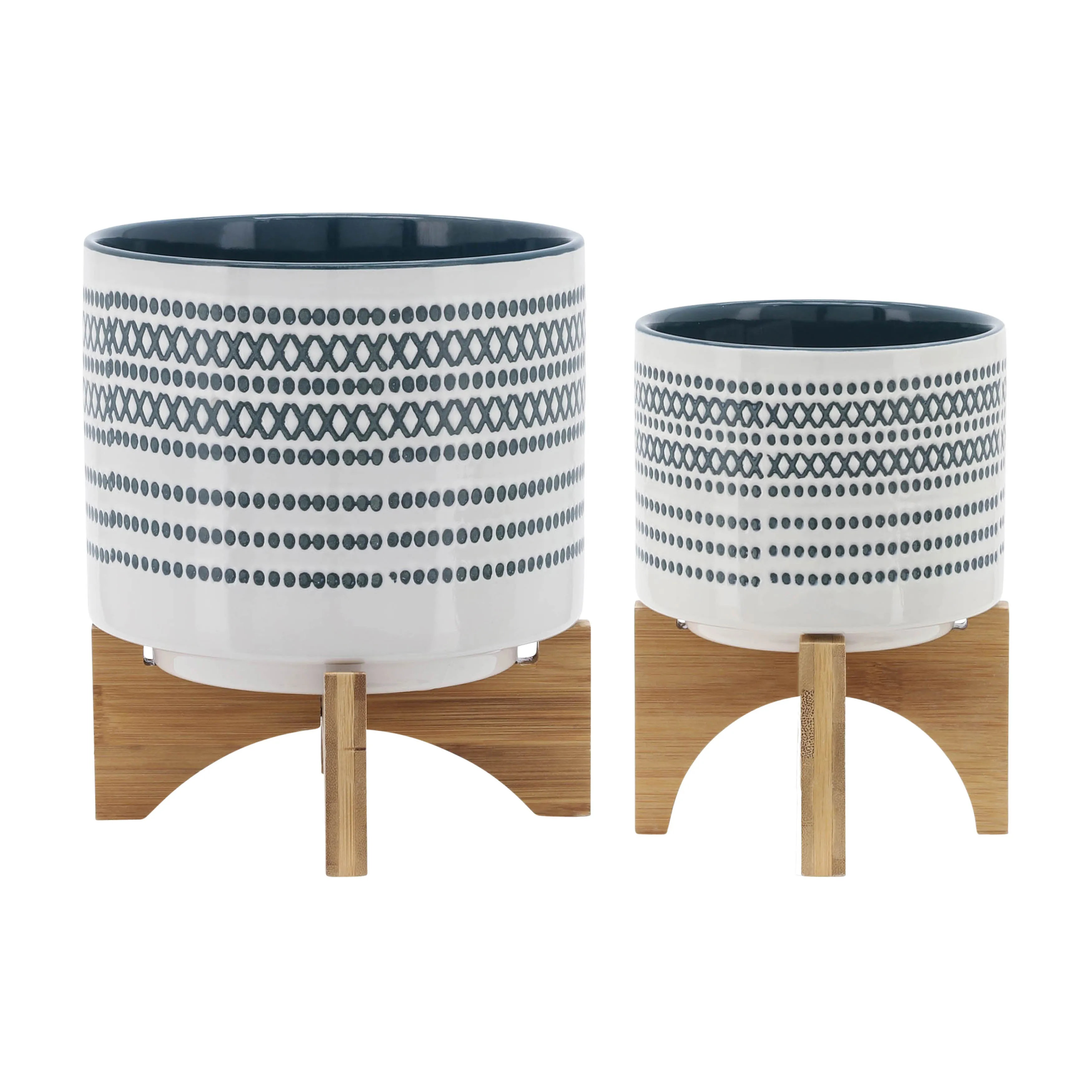 CER, S/2 5/8" PLANTER ON STANDW/ DOTS, BLUE