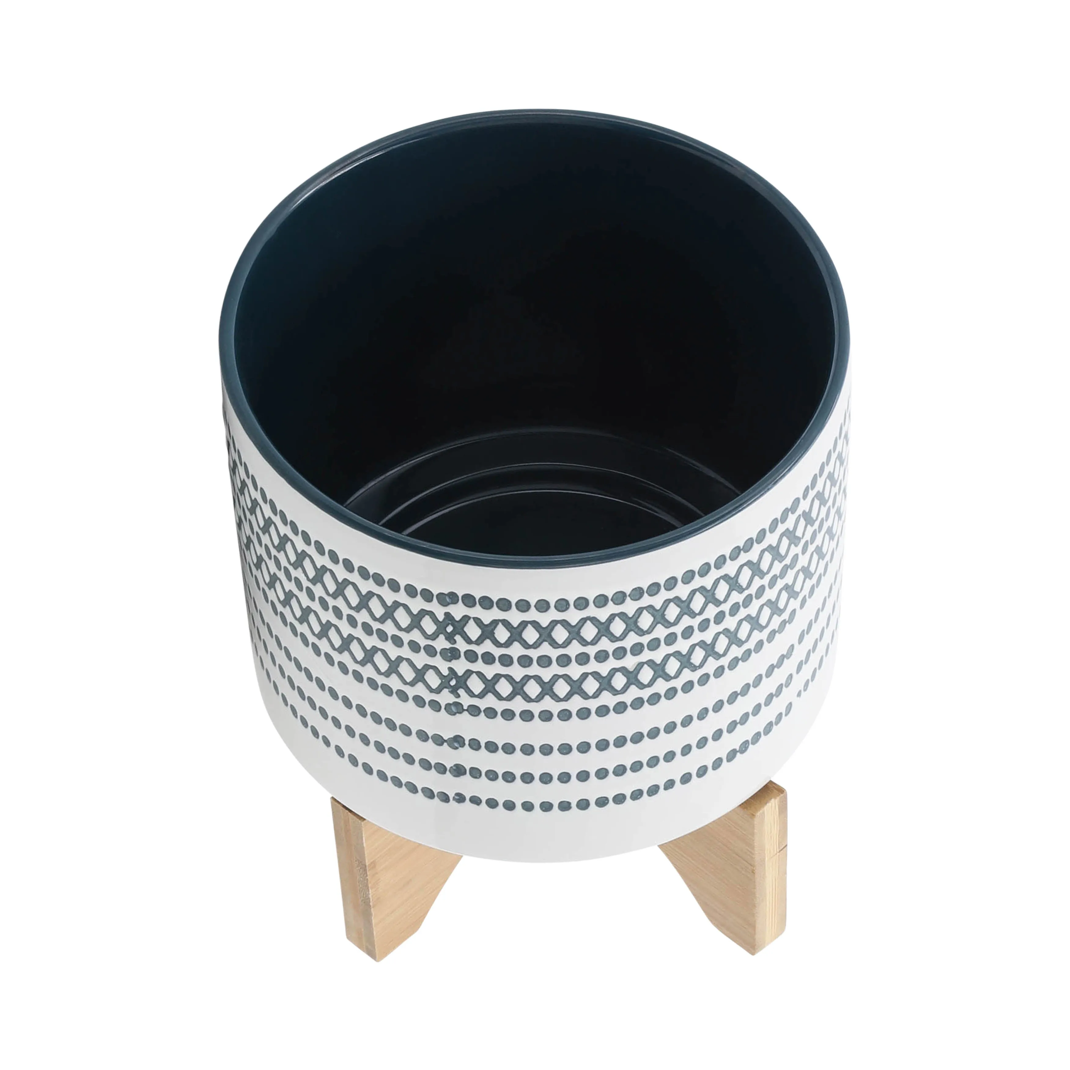 CER, S/2 5/8" PLANTER ON STANDW/ DOTS, BLUE
