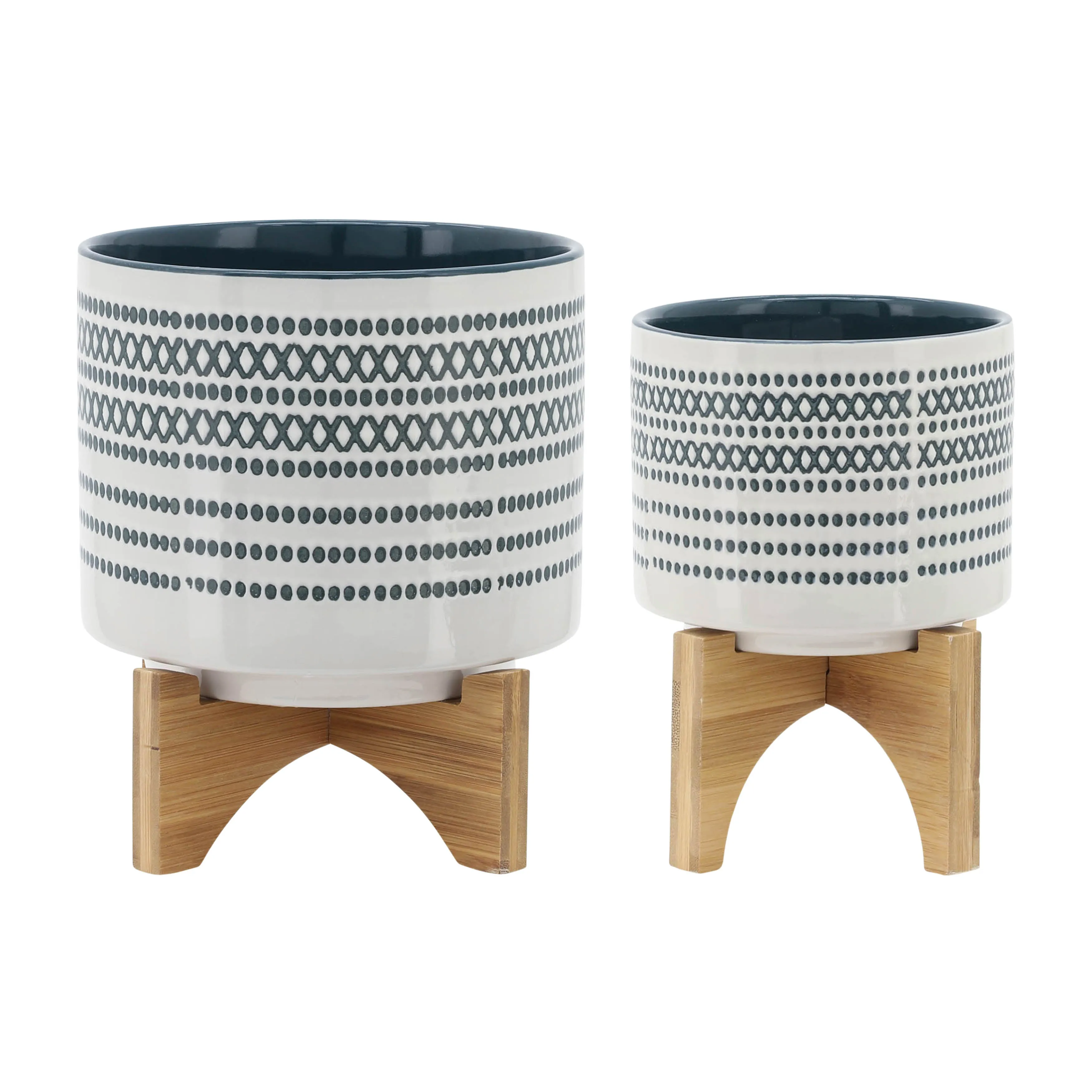 CER, S/2 5/8" PLANTER ON STANDW/ DOTS, BLUE