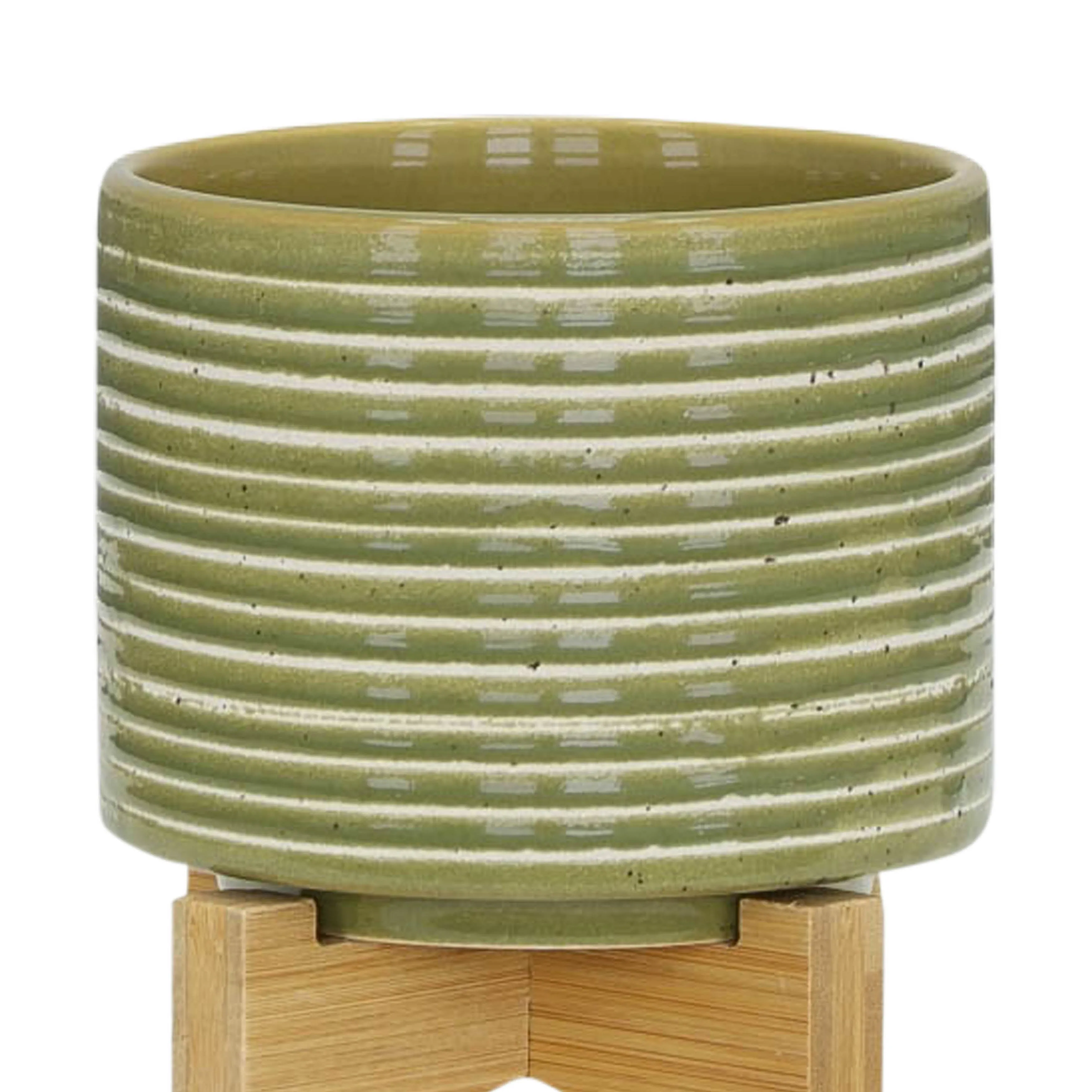 CER, S/2 5/8"  PLANTER ON WOODEN STAND, OLIVE