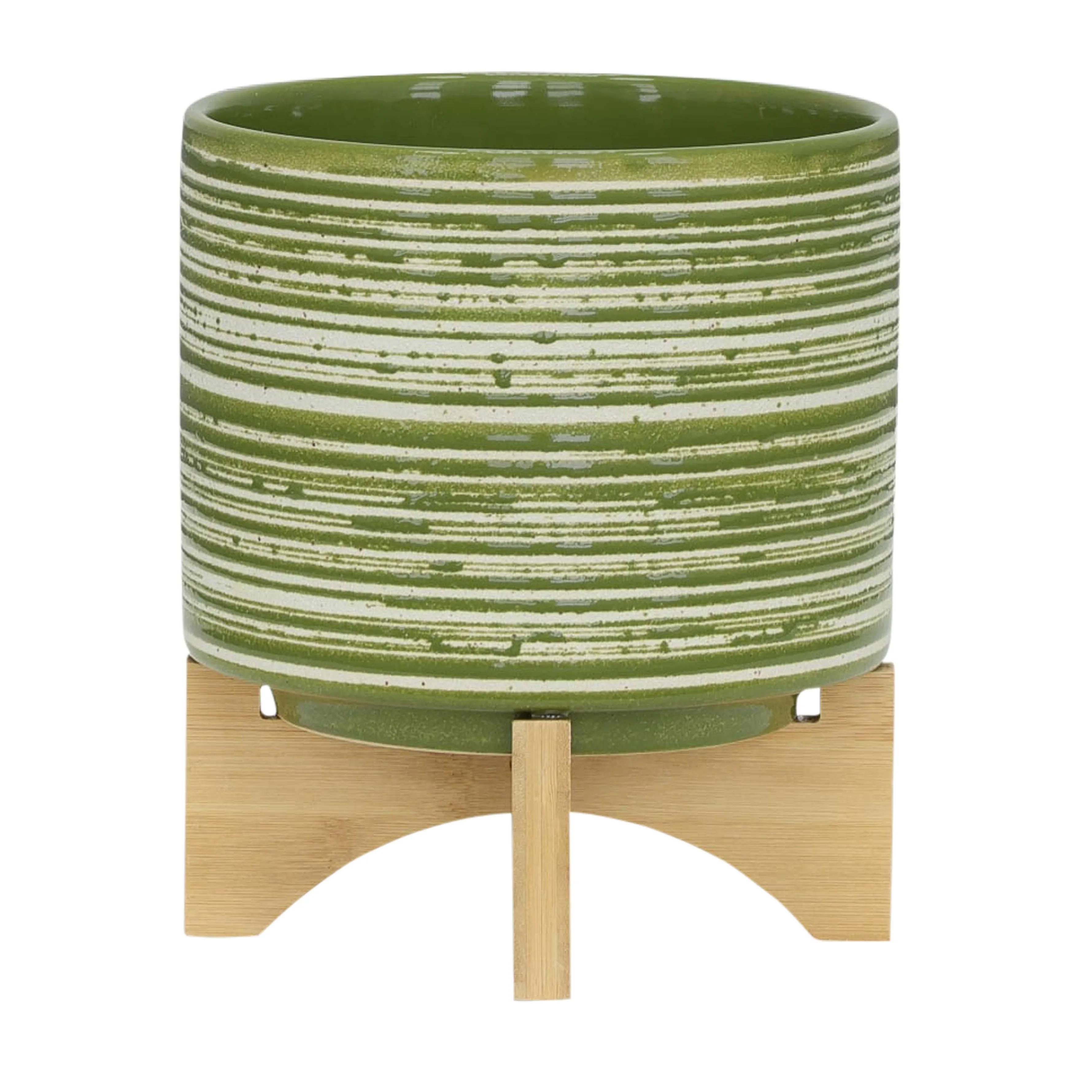 CER, S/2 5/8"  PLANTER ON WOODEN STAND, OLIVE