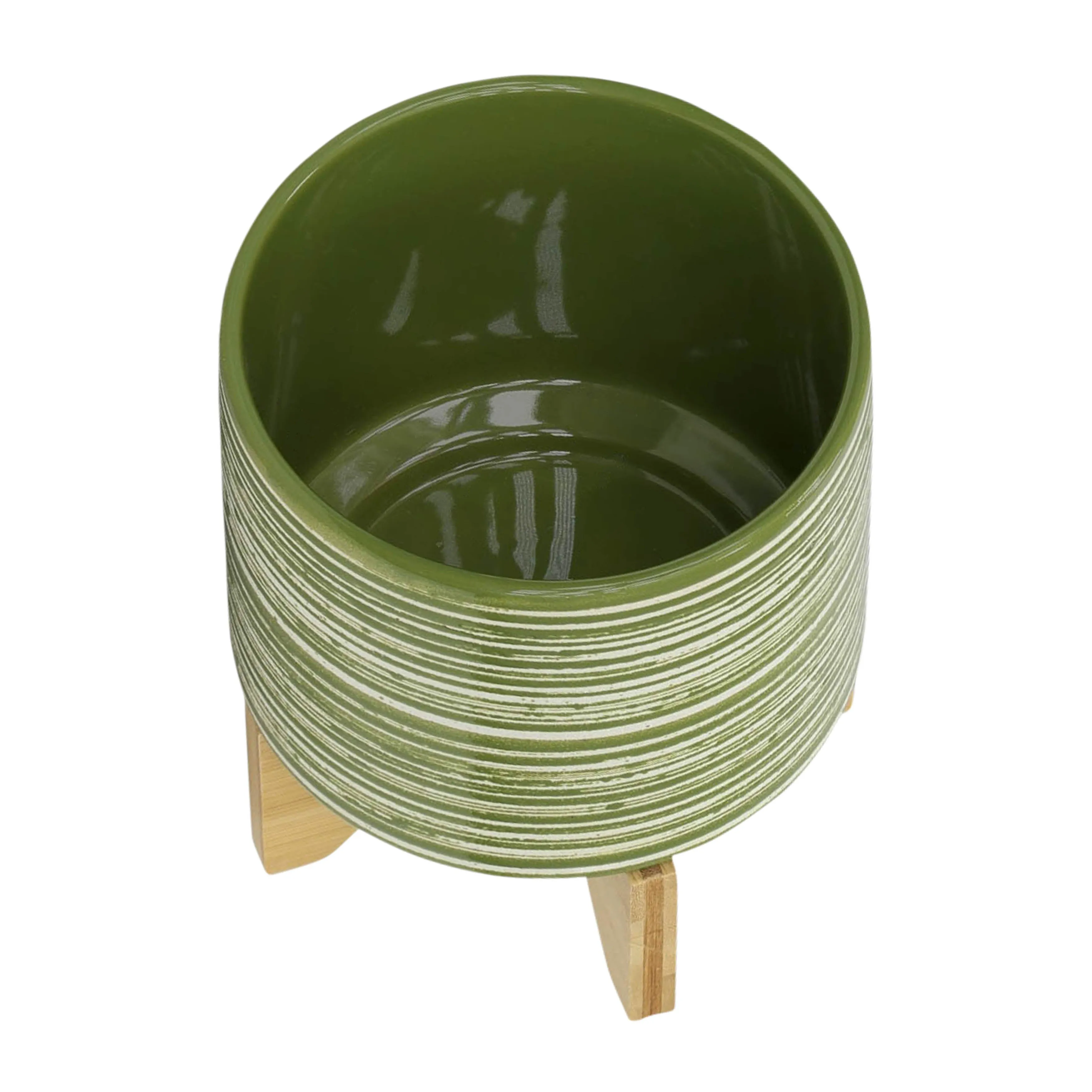 CER, S/2 5/8"  PLANTER ON WOODEN STAND, OLIVE