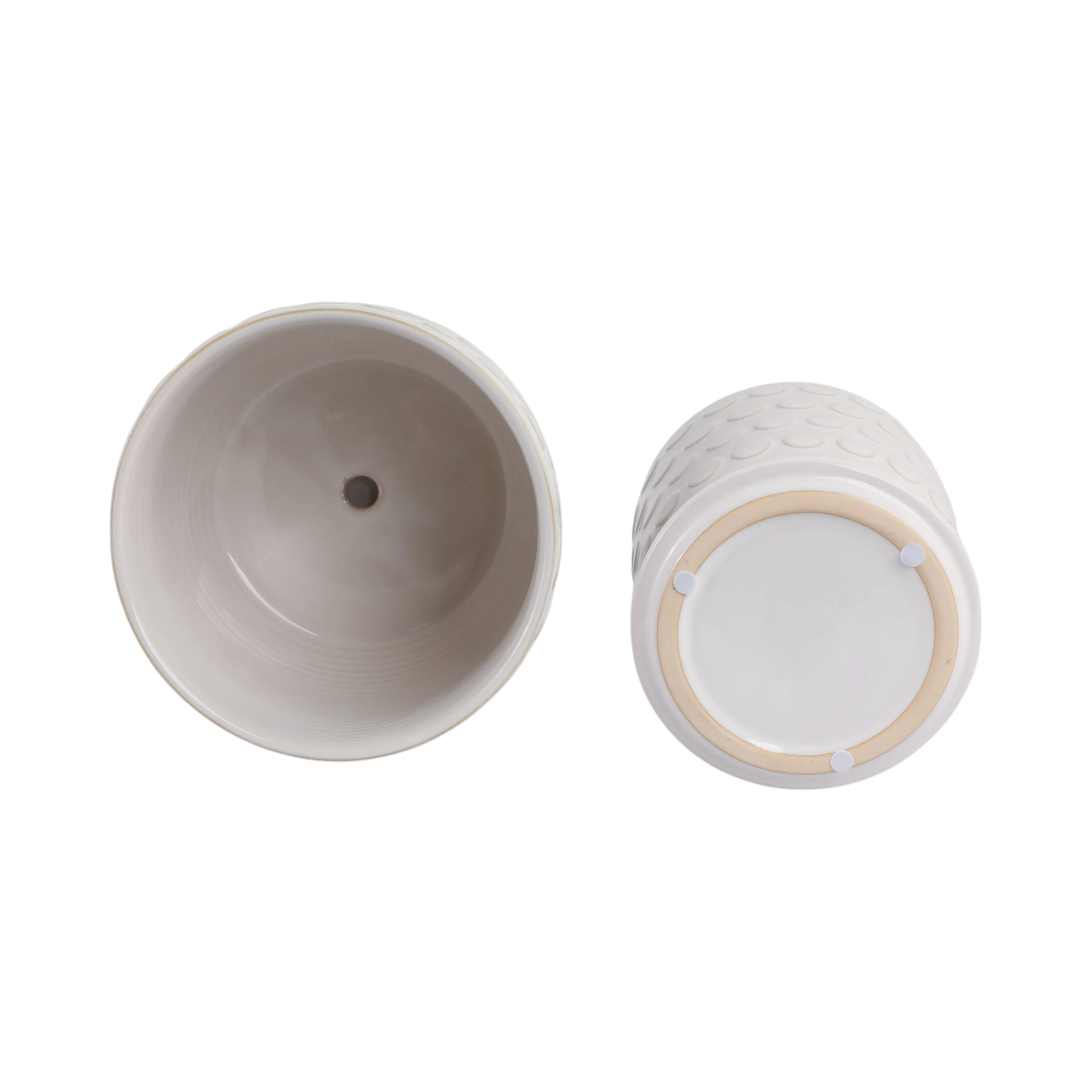 Cer, S/2 6/8"  Bubbles Planter W/ Saucer, Beige