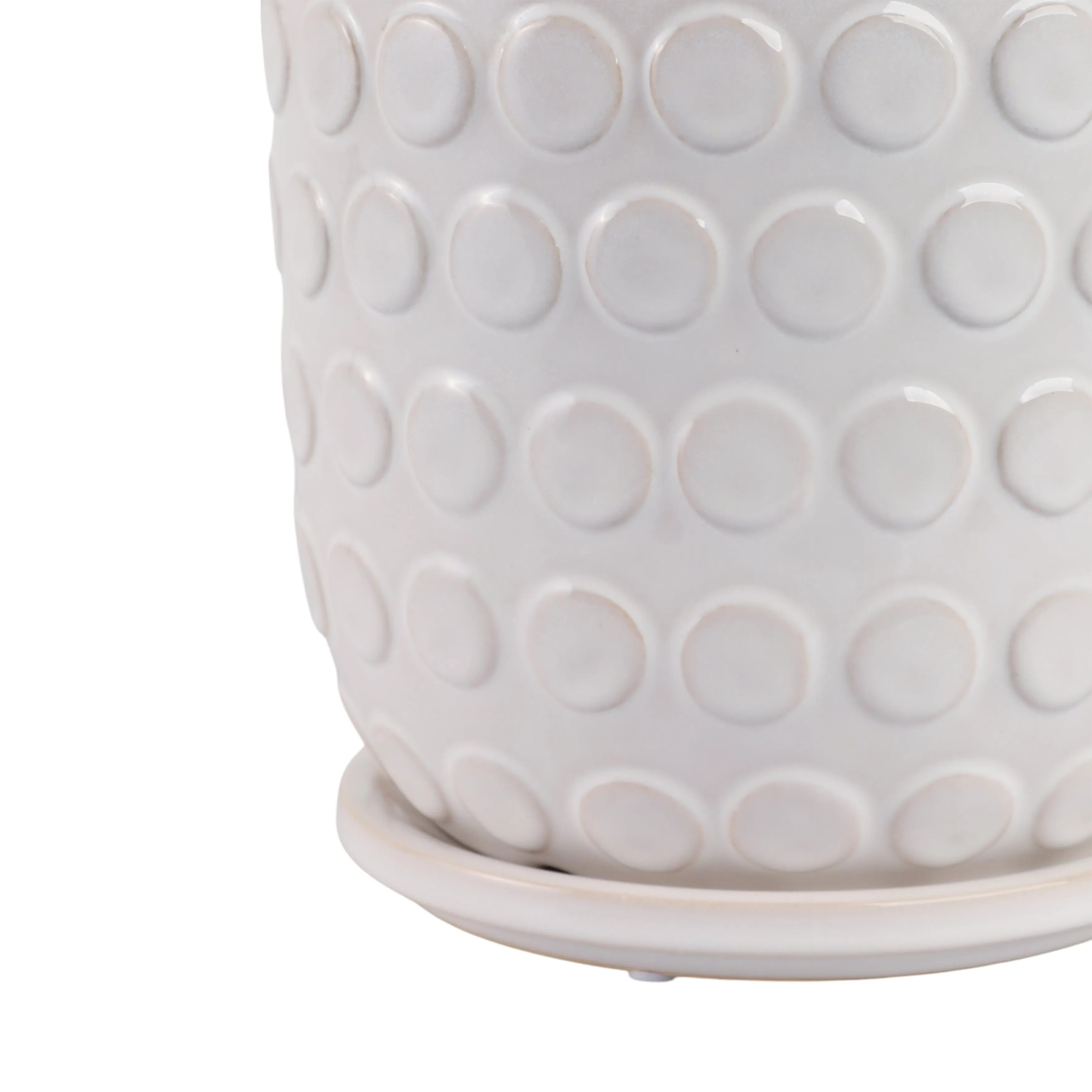 Cer, S/2 6/8"  Bubbles Planter W/ Saucer, Beige