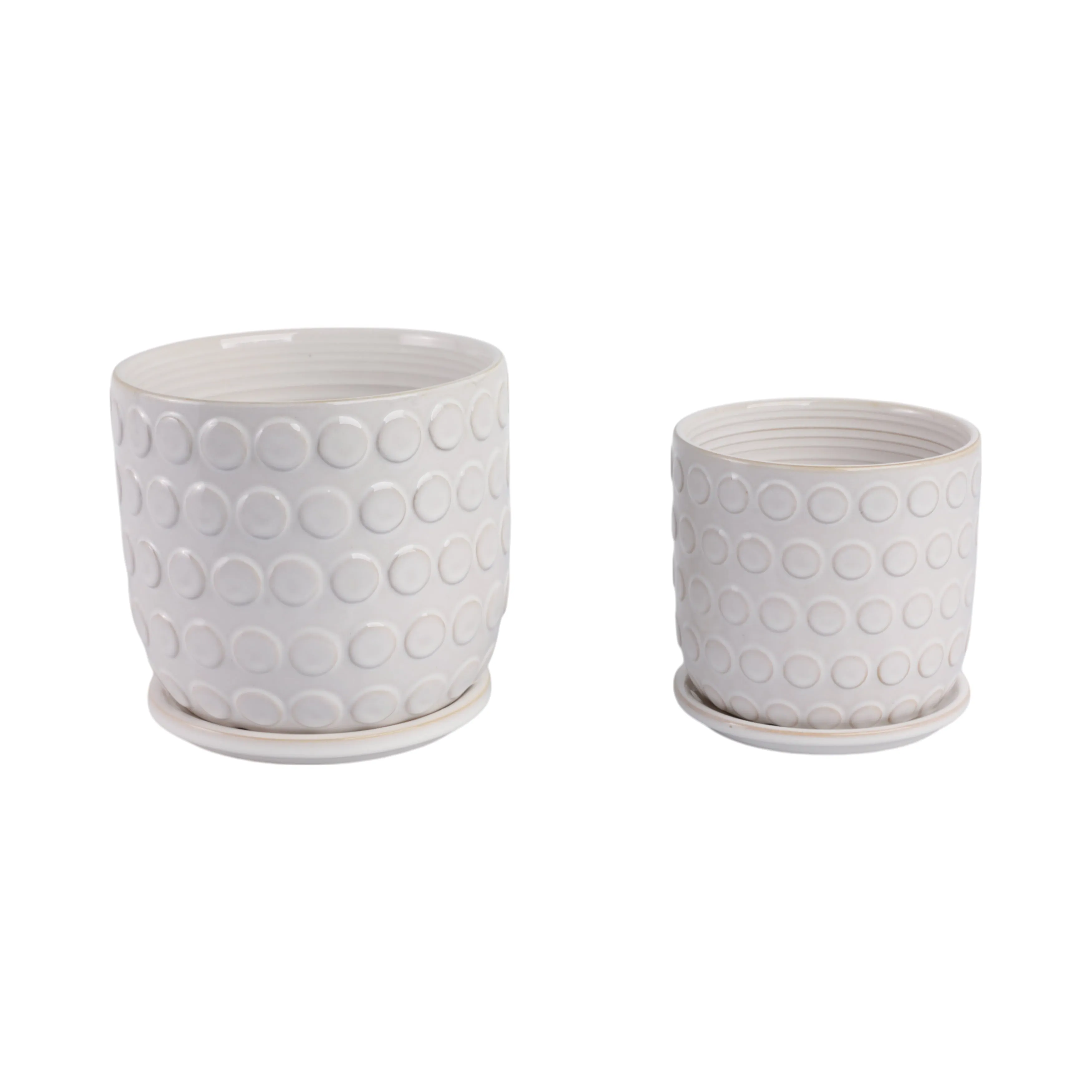Cer, S/2 6/8"  Bubbles Planter W/ Saucer, Beige