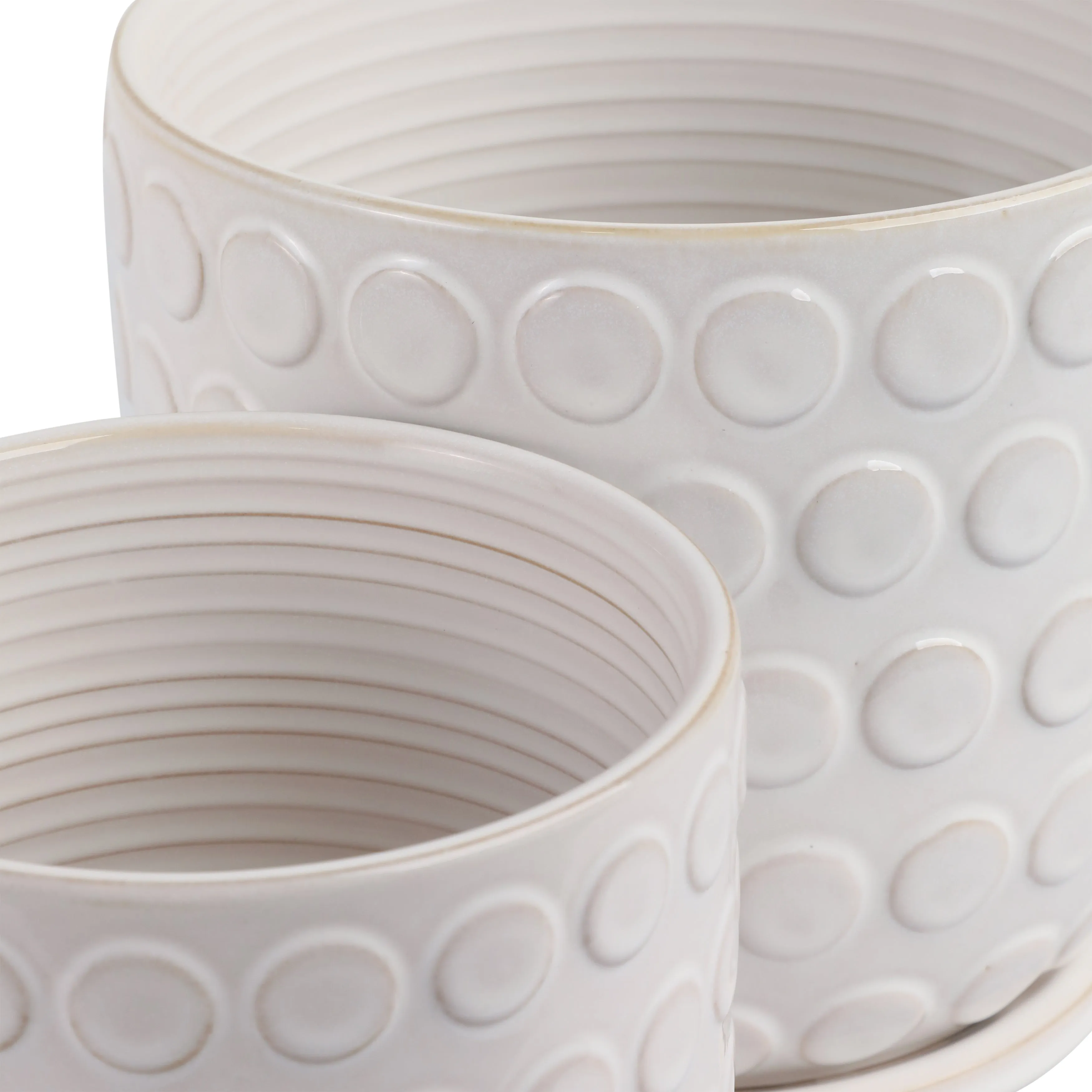 Cer, S/2 6/8"  Bubbles Planter W/ Saucer, Beige