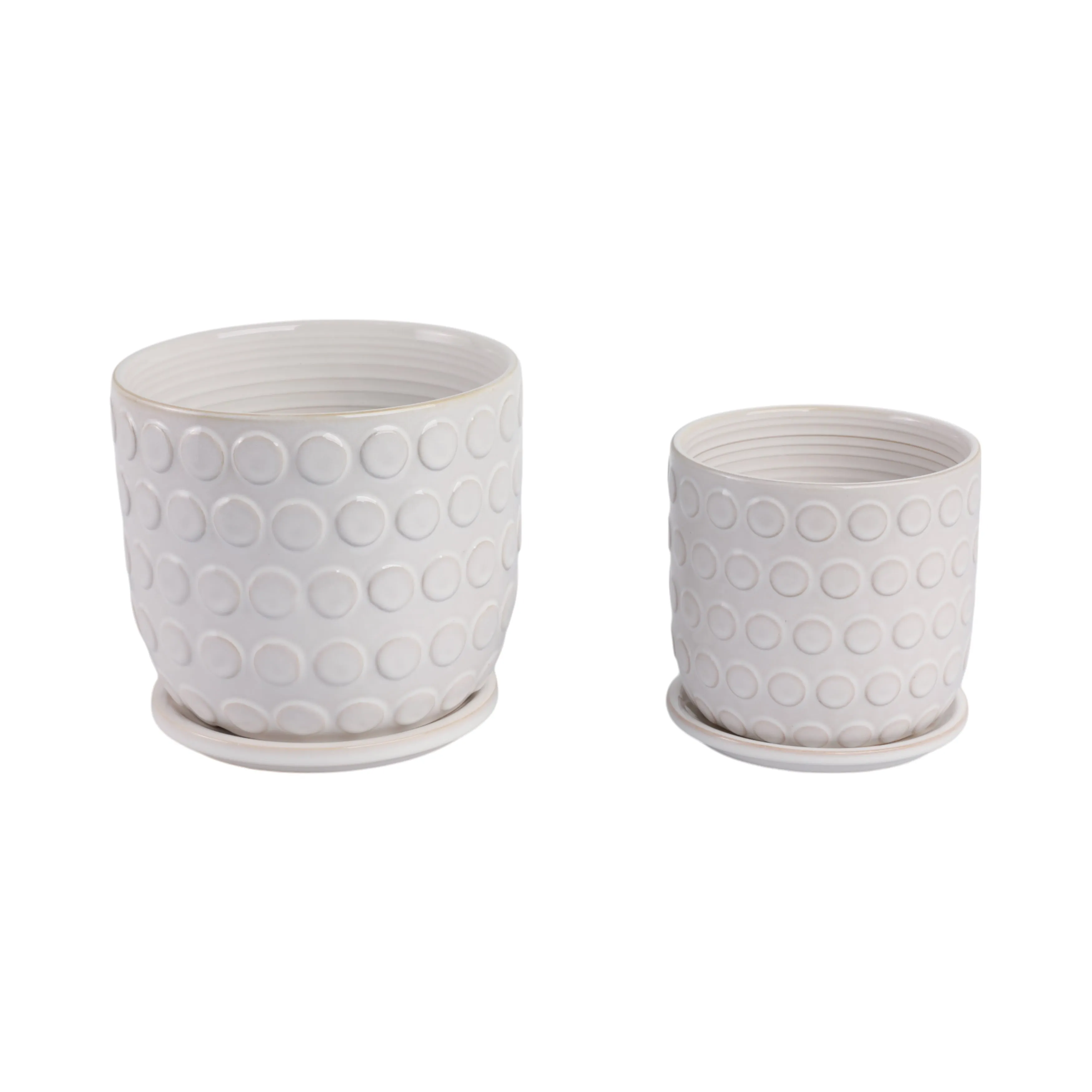 Cer, S/2 6/8"  Bubbles Planter W/ Saucer, Beige