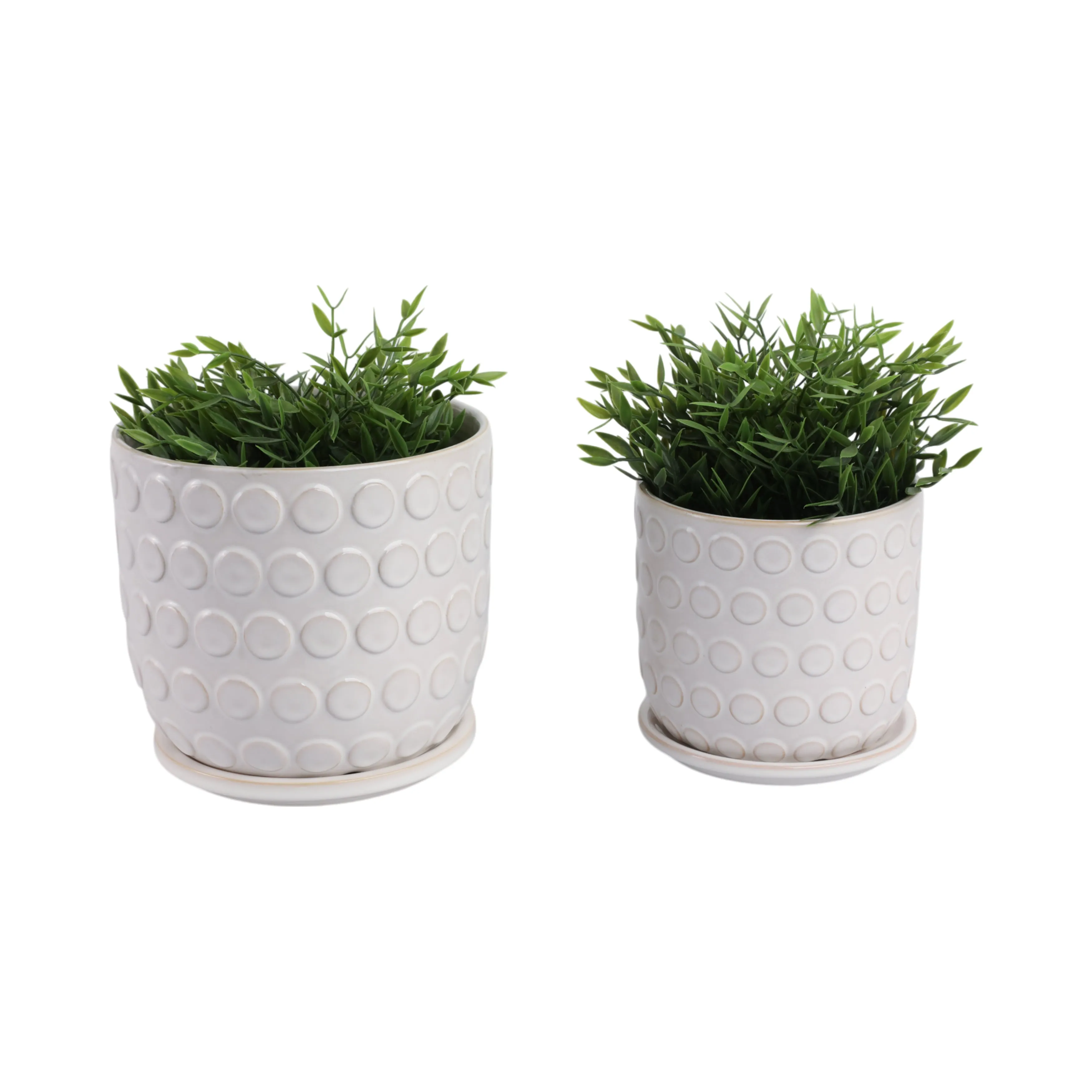 Cer, S/2 6/8"  Bubbles Planter W/ Saucer, Beige