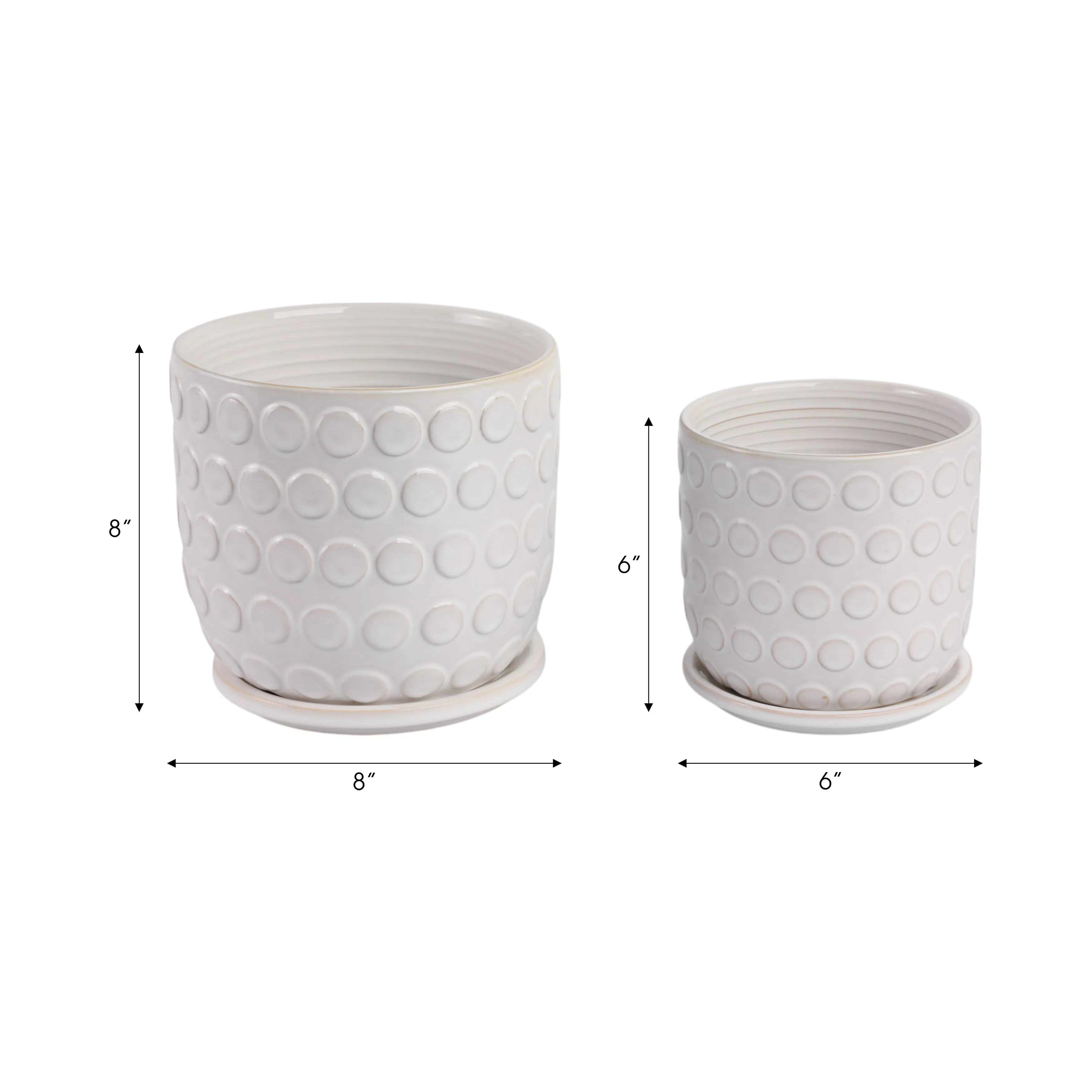 Cer, S/2 6/8"  Bubbles Planter W/ Saucer, Beige