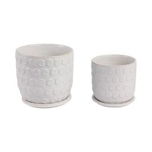 Cer, S/2 6/8"  Bubbles Planter W/ Saucer, Beige
