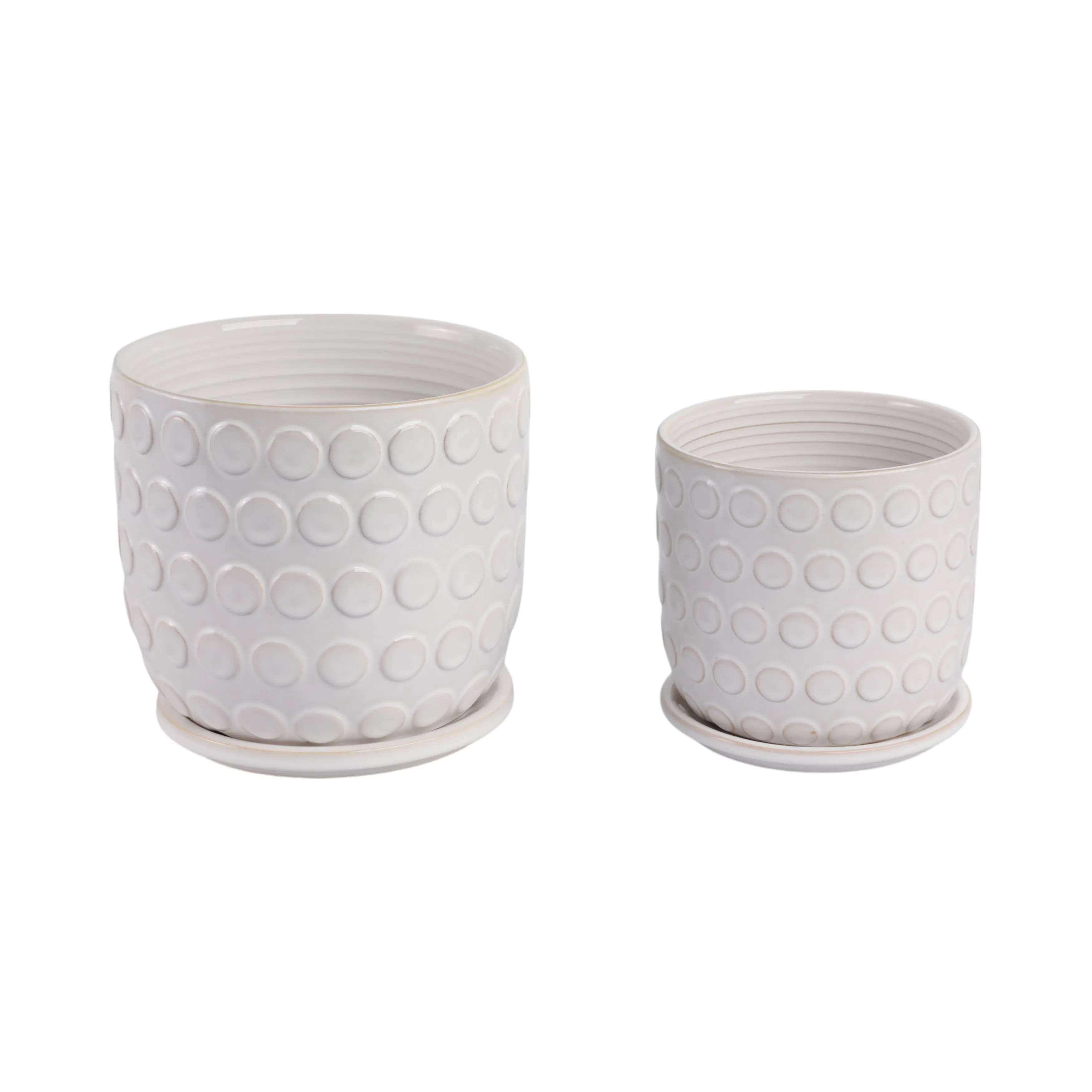 Cer, S/2 6/8"  Bubbles Planter W/ Saucer, Beige