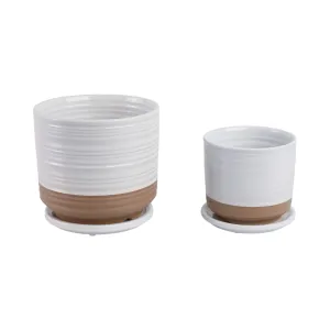 Cer, S/2 6/8" Planter W/ Saucer, White