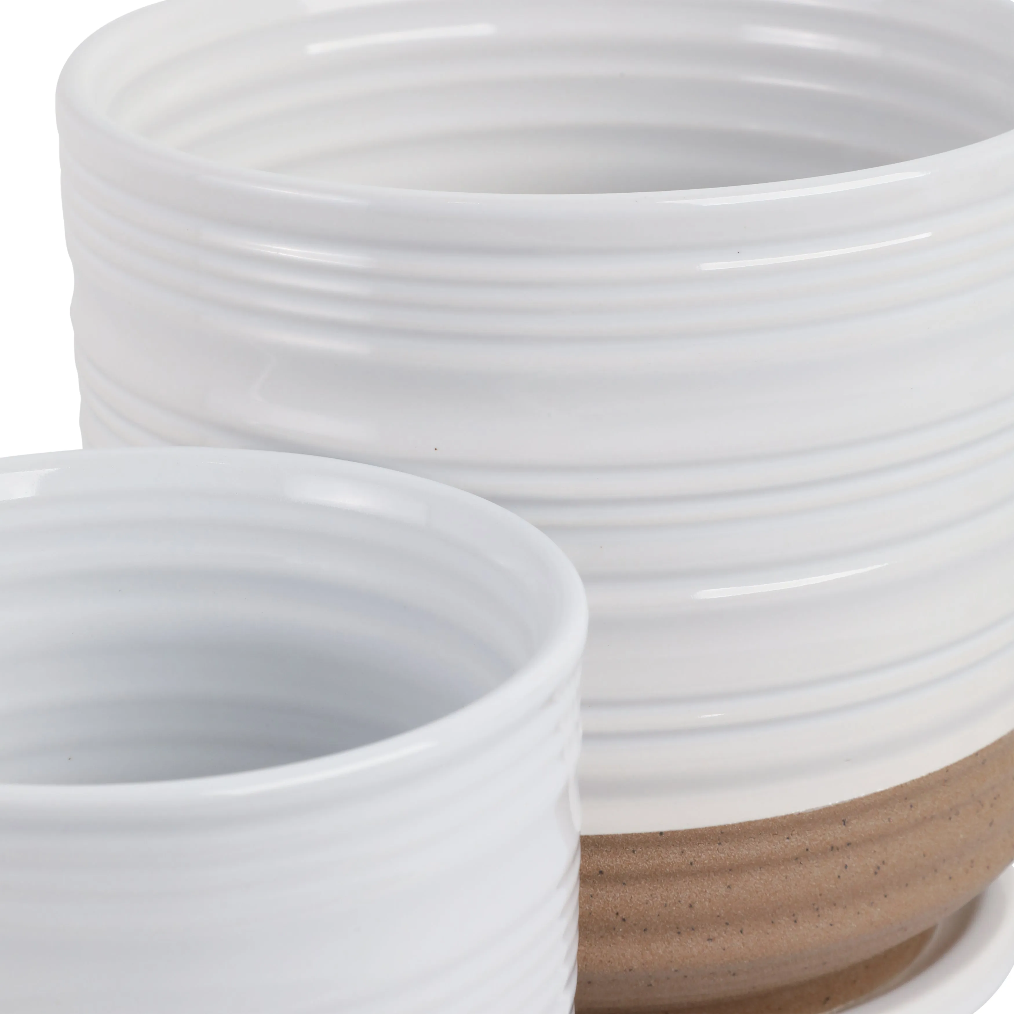 Cer, S/2 6/8" Planter W/ Saucer, White