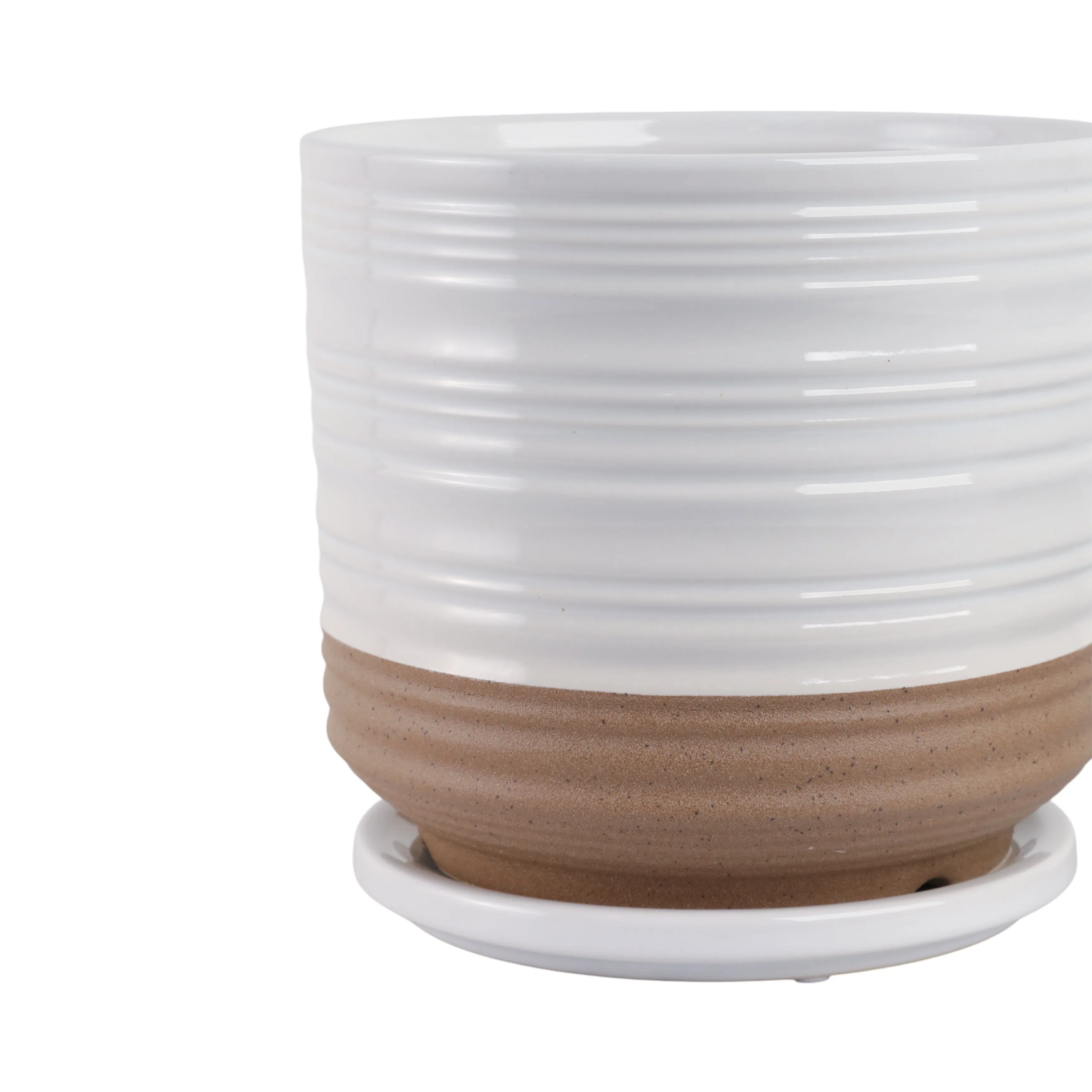 Cer, S/2 6/8" Planter W/ Saucer, White
